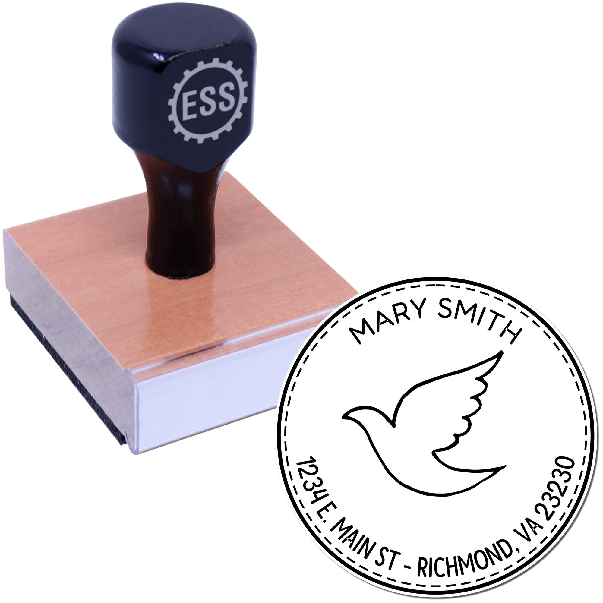Wood Handle Hallowed Dove Personalized Address Stamp - Engineer Seal Stamps