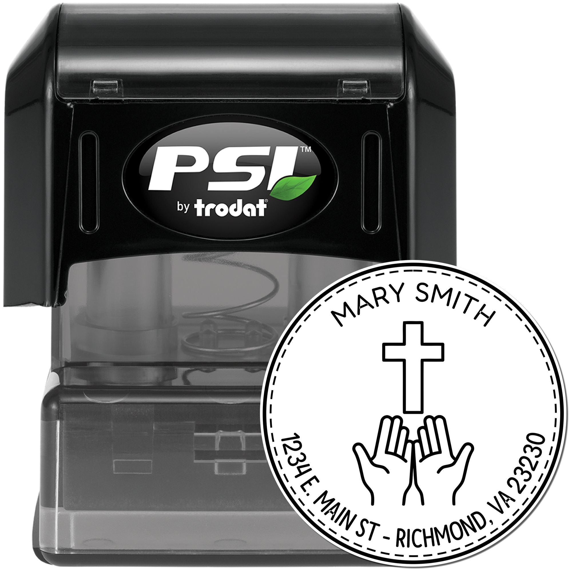 PSI Pre-Inked Devotional Cross Name And Address Stamp - Engineer Seal Stamps