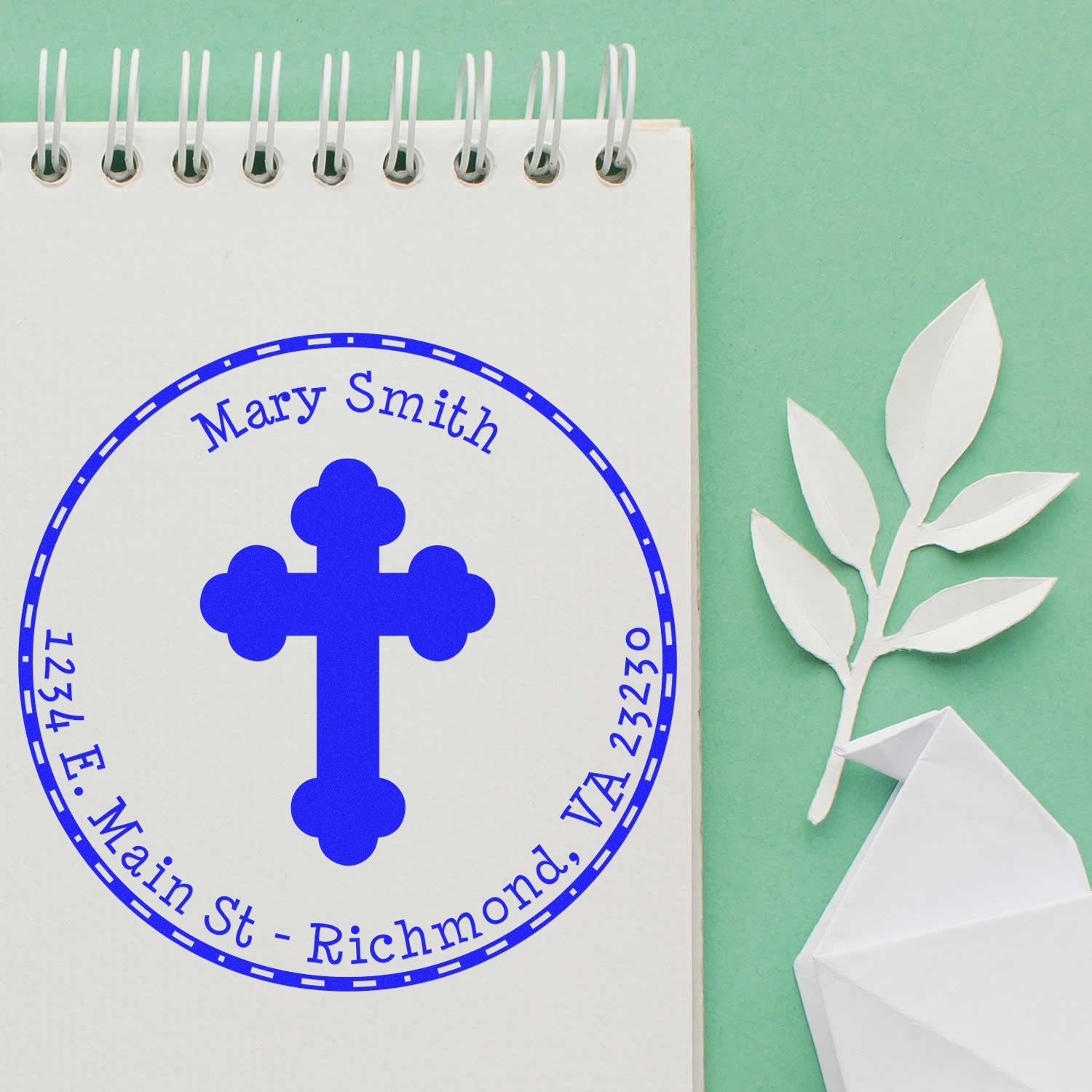 Wood Handle Spiritual Cross Personalized Name And Address Stamp
