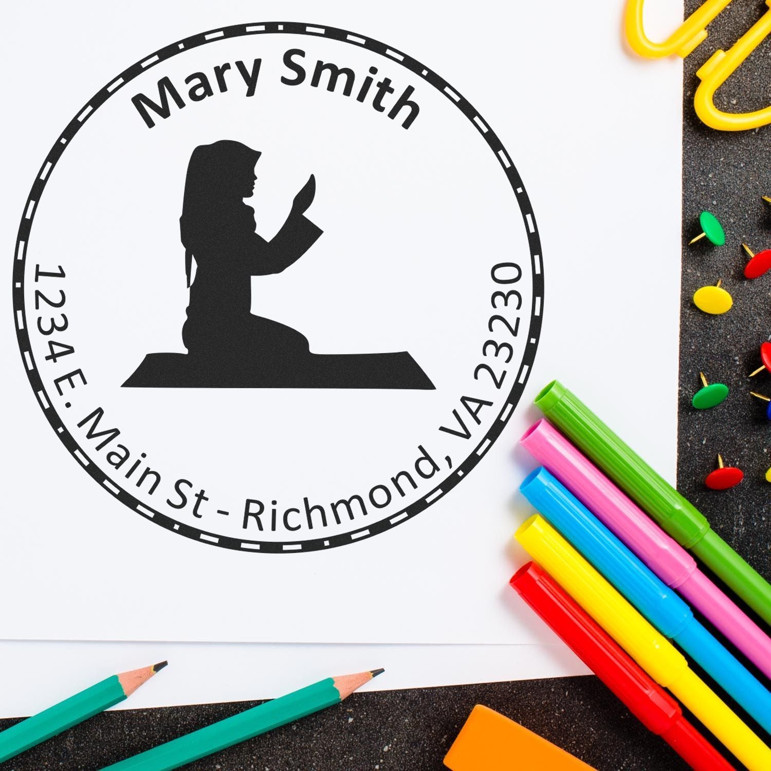 Wood Handle Morning Prayers Custom Name And Address Stamp - Engineer Seal Stamps