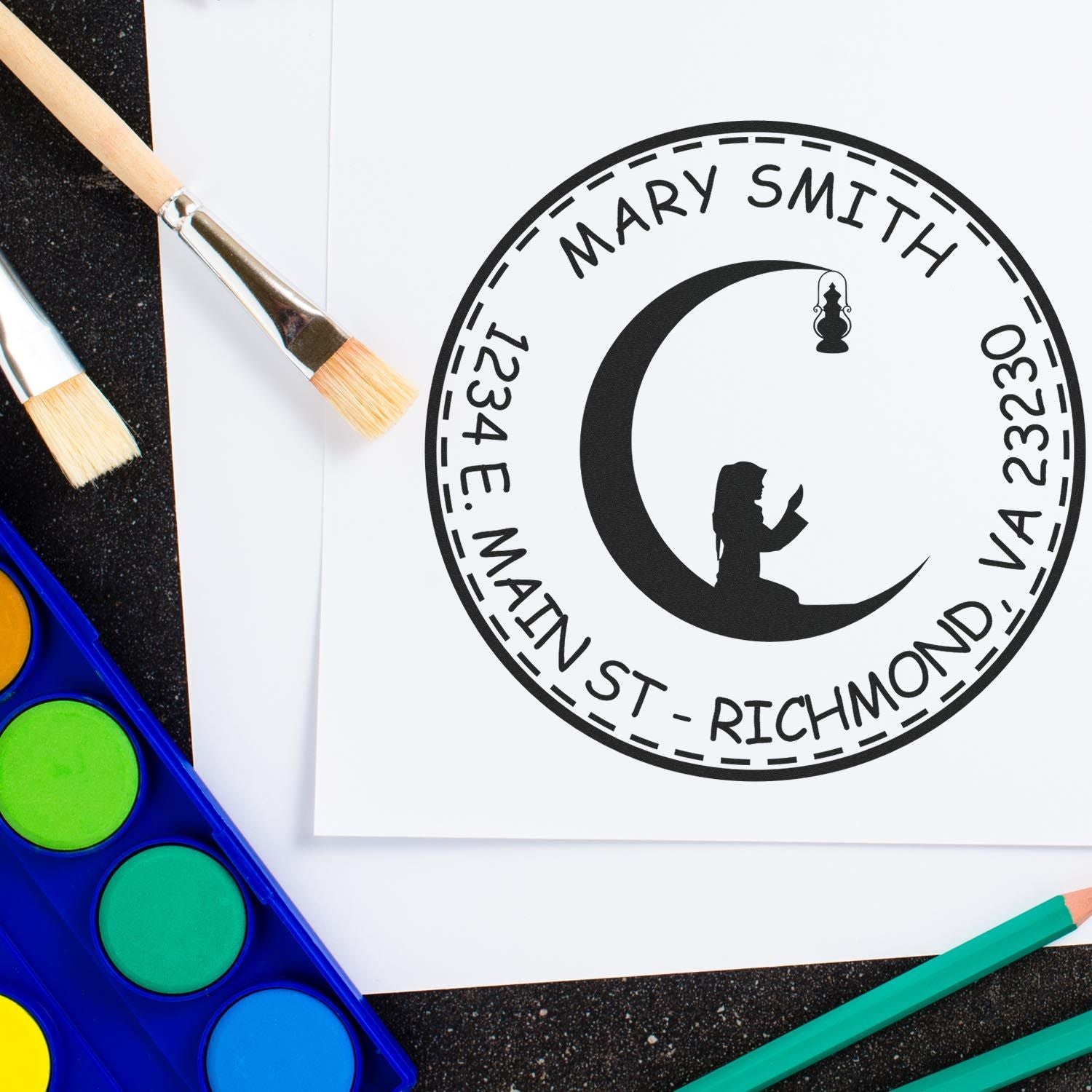 Self-Inking Crescent Prayers Custom Envelope Stamp - Engineer Seal Stamps