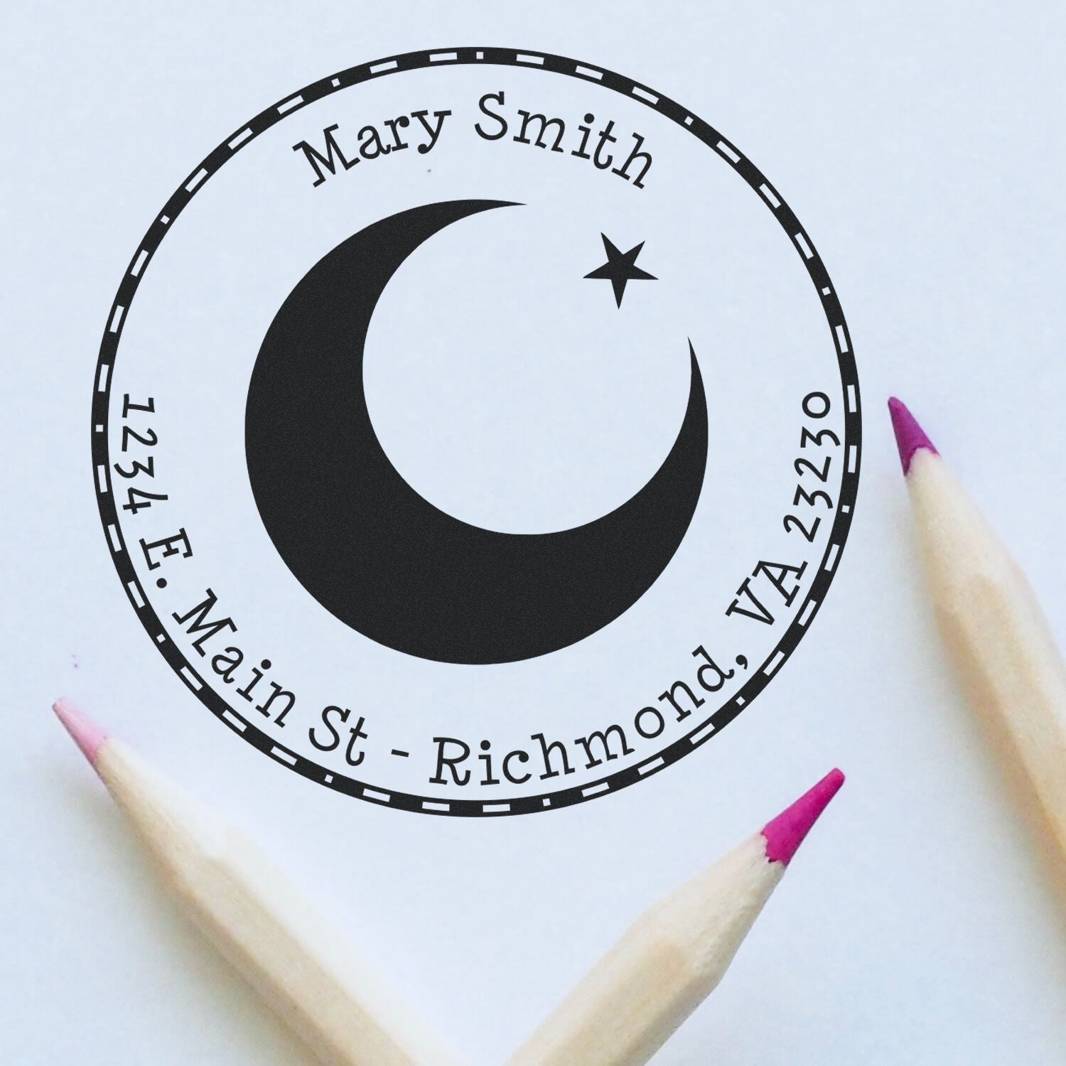 Wood Handle Ethereal Crescent Custom Made Envelope Stamp - Engineer Seal Stamps
