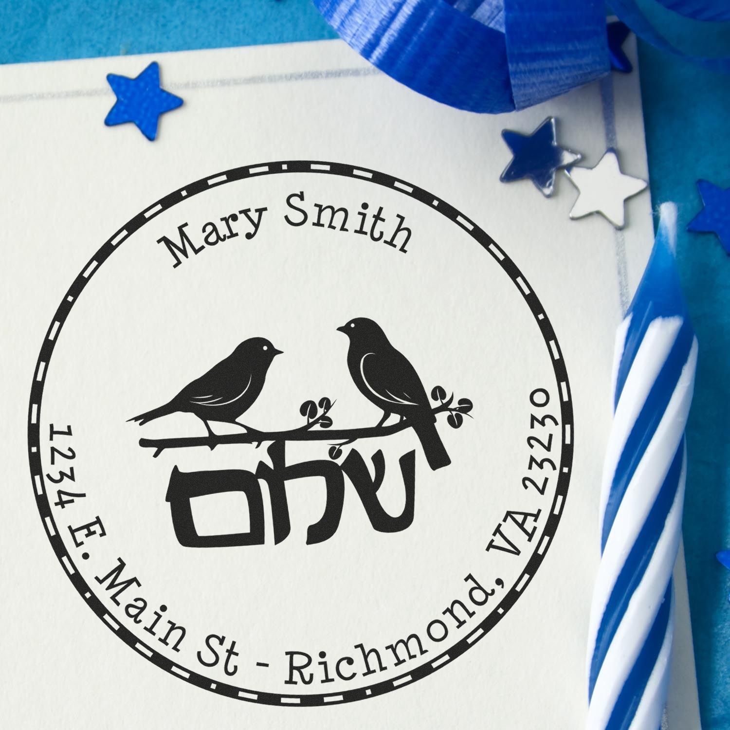 Wood Handle Shalom Birds Made To Order Mail Stamp
