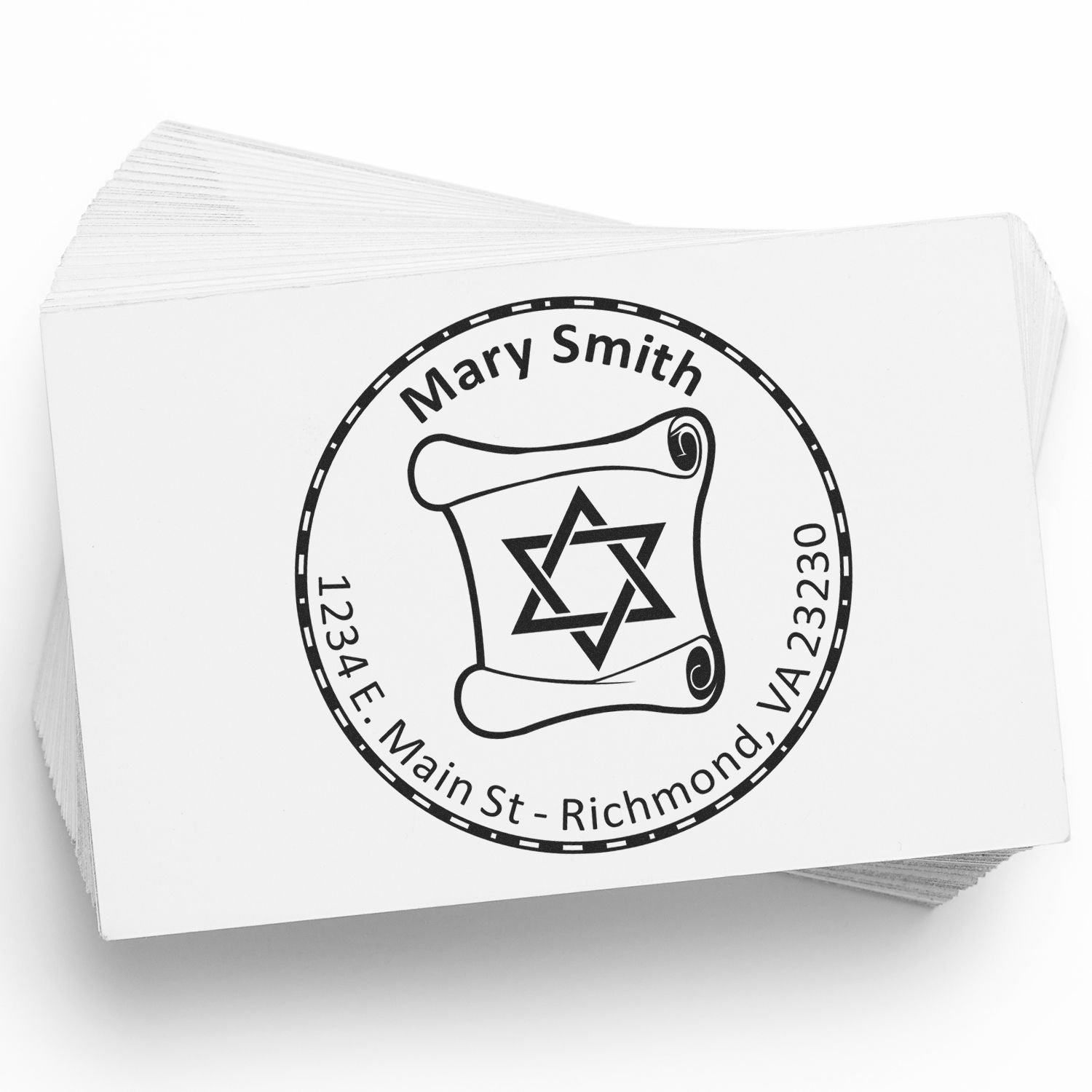 PSI Pre-Inked David & the Torah Personalized Envelope Stamper - Engineer Seal Stamps