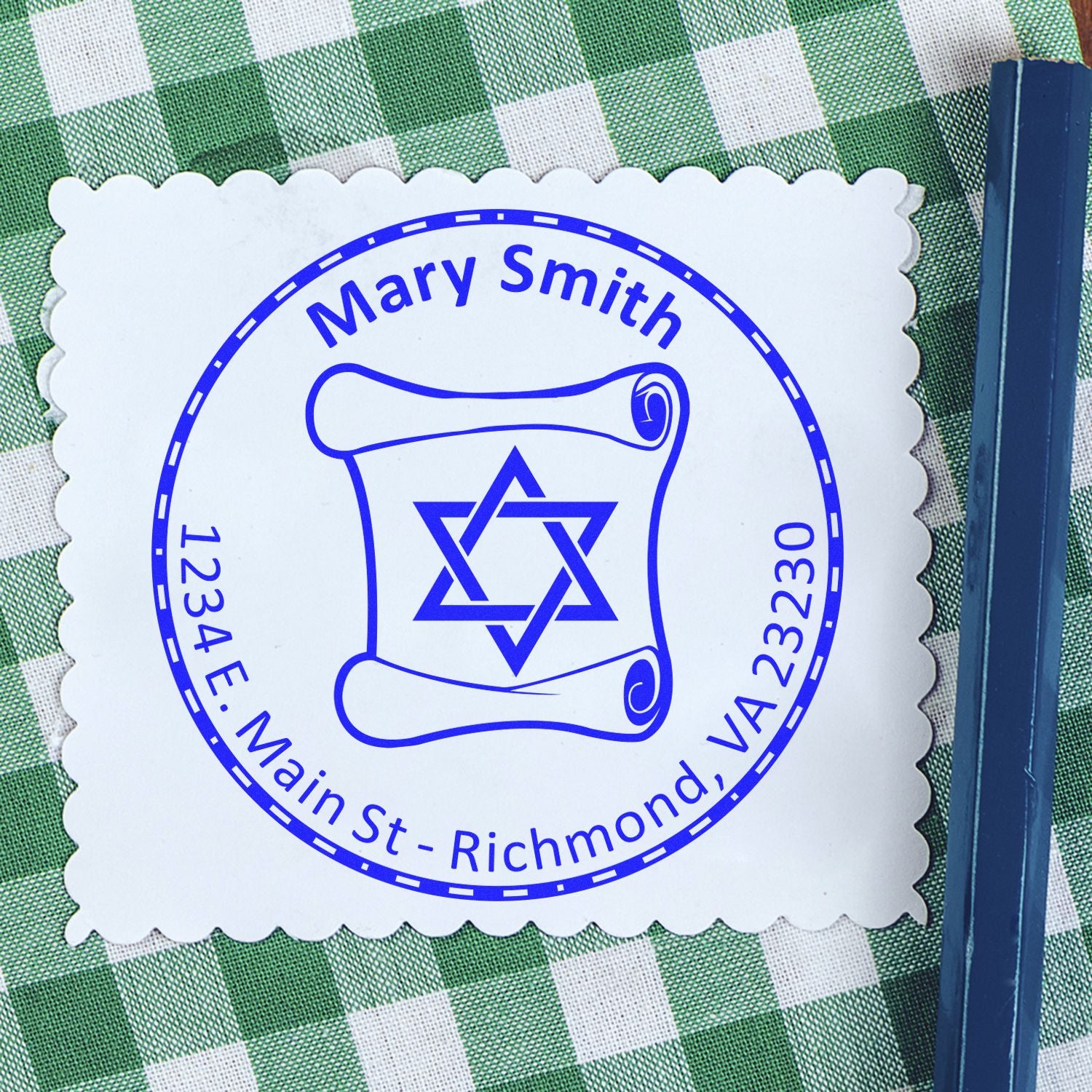 Wood Handle David & the Torah Made To Order Mail Stamper - Engineer Seal Stamps
