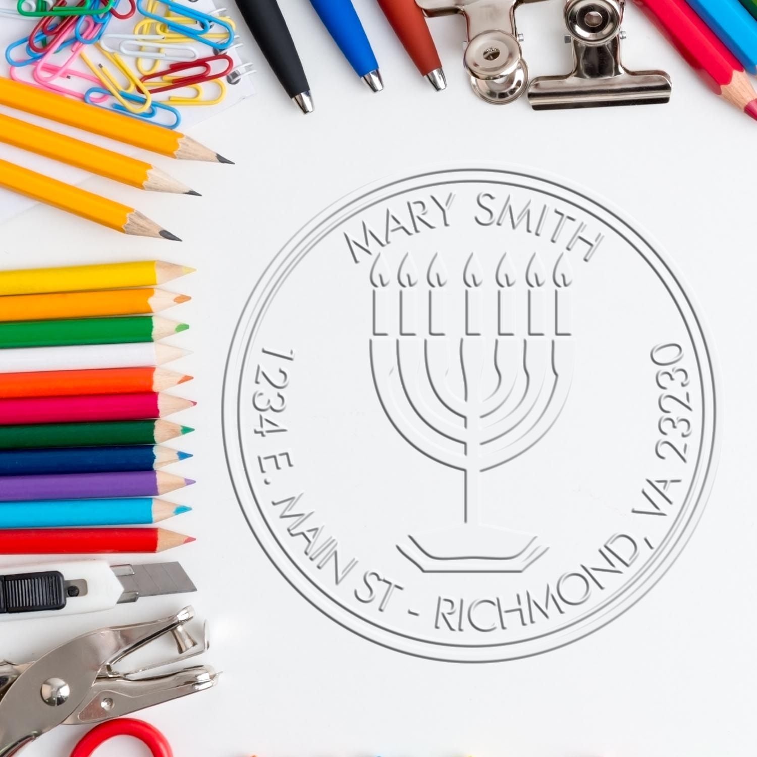 Soft Illuminating Menorah Custom Home Embossed Stamp