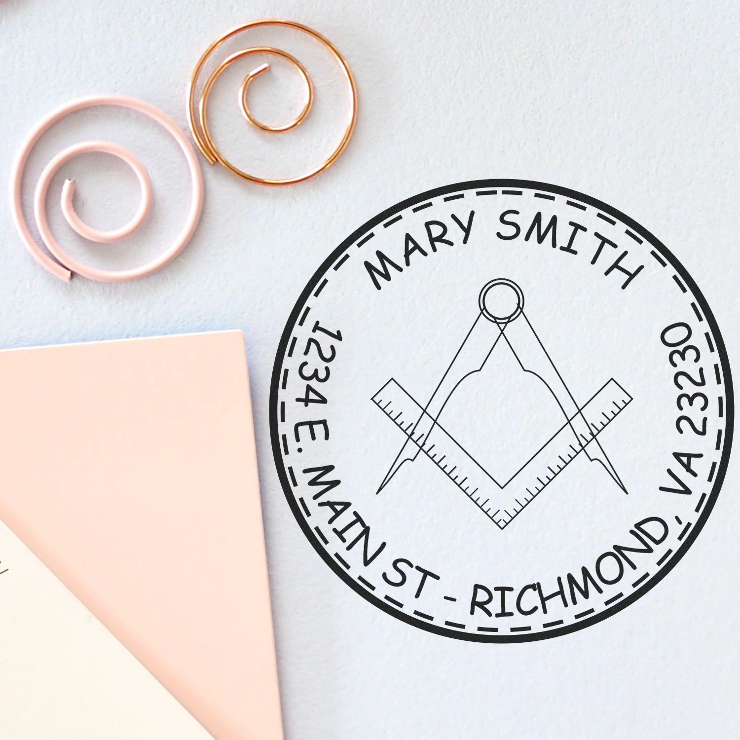 Wood Handle Symbolic Masons Custom Mail Stamper