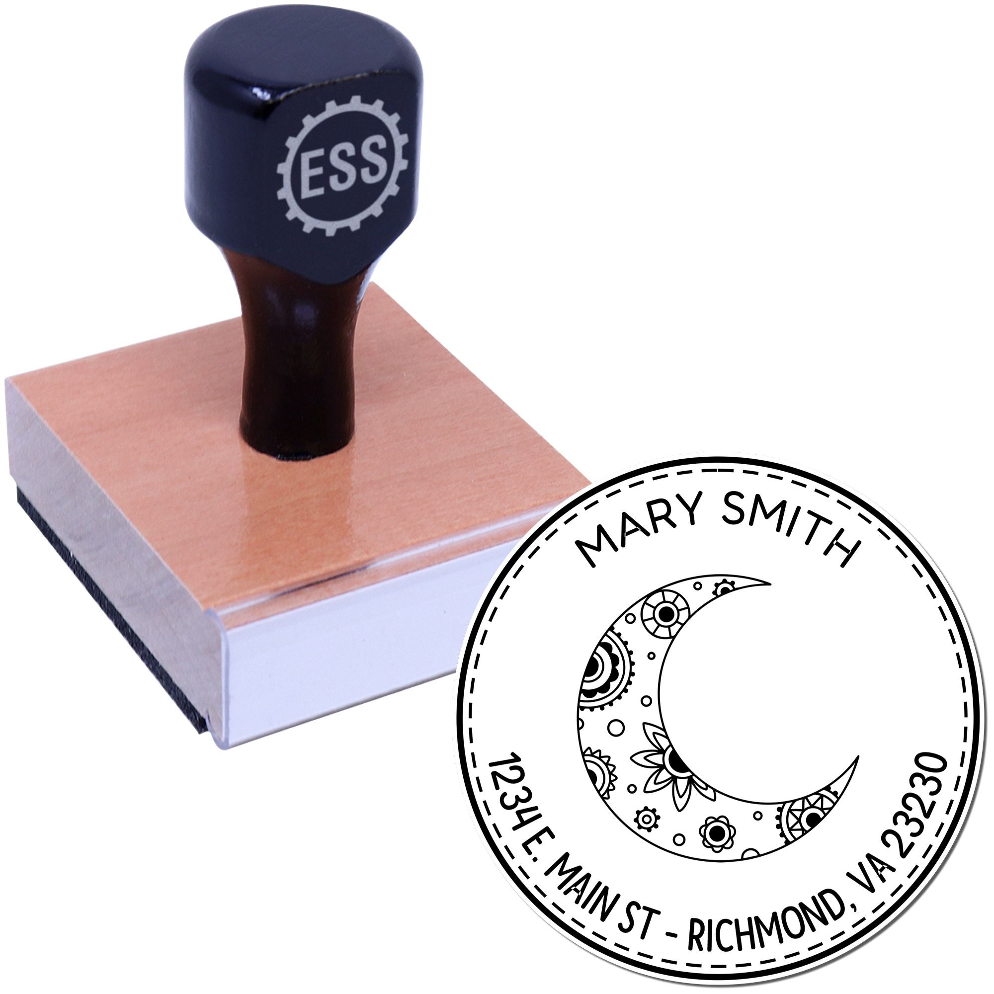 Wood Handle Ethereal Moon Custom Made Envelope Stamp - Engineer Seal Stamps