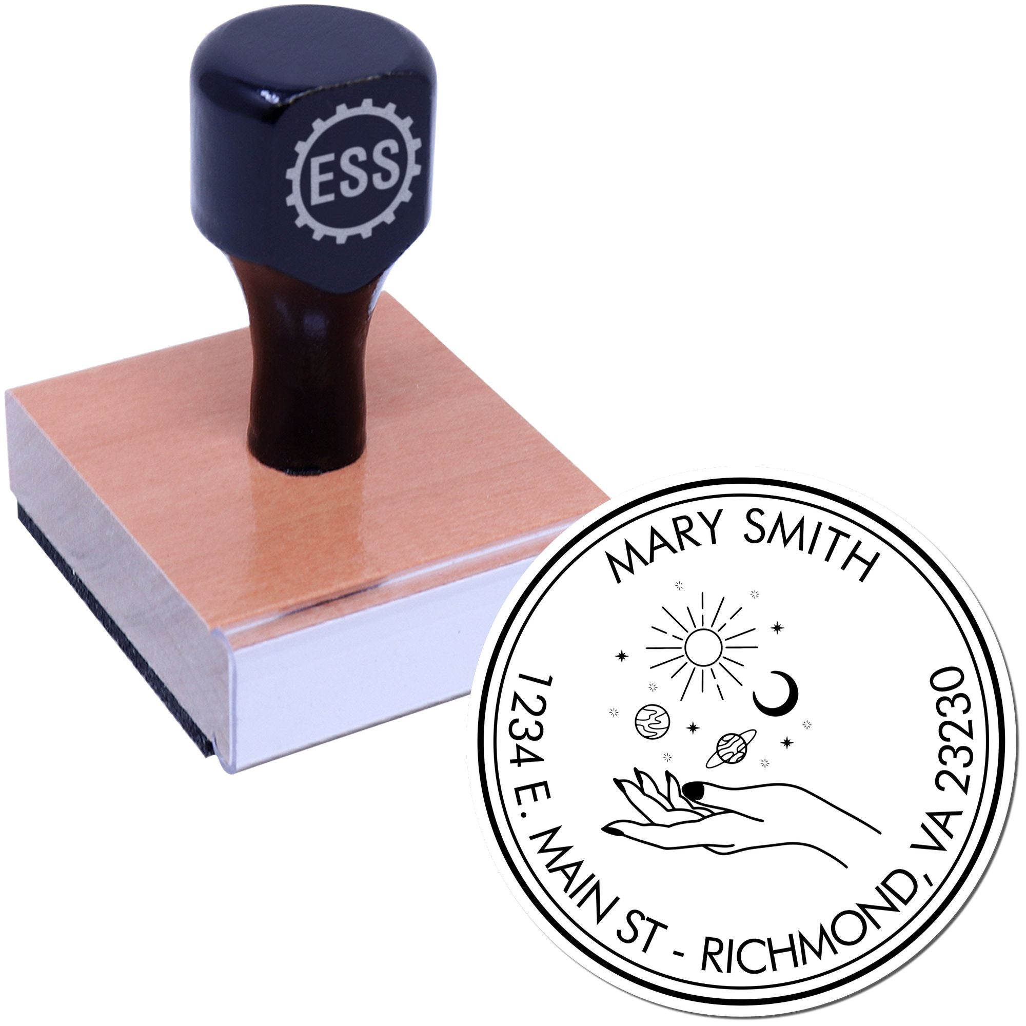Wood Handle Magical Planets Custom Made Name And Address Stamper - Engineer Seal Stamps