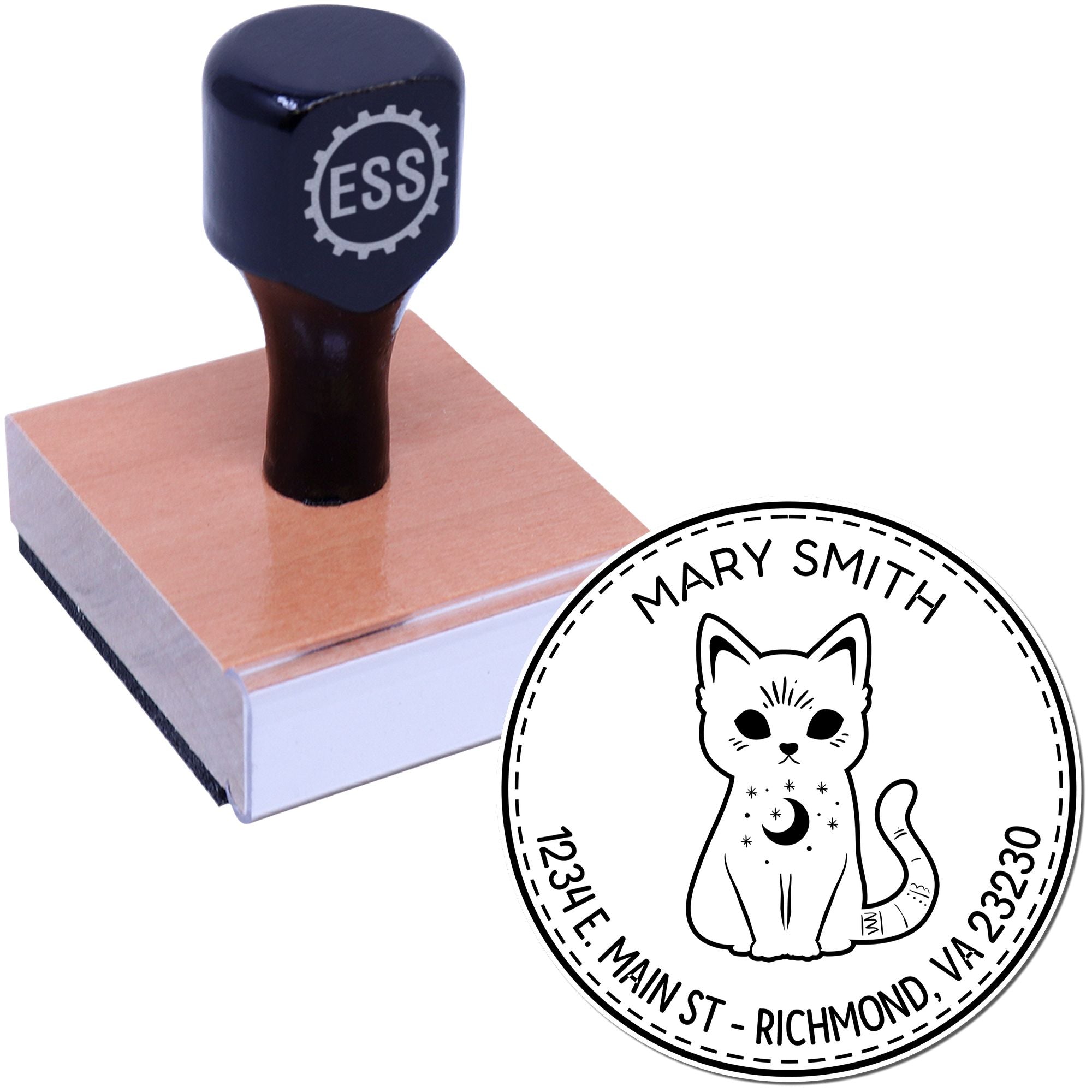 Wood Handle Dreamlike Kitten Custom Made Name And Address Stamper - Engineer Seal Stamps