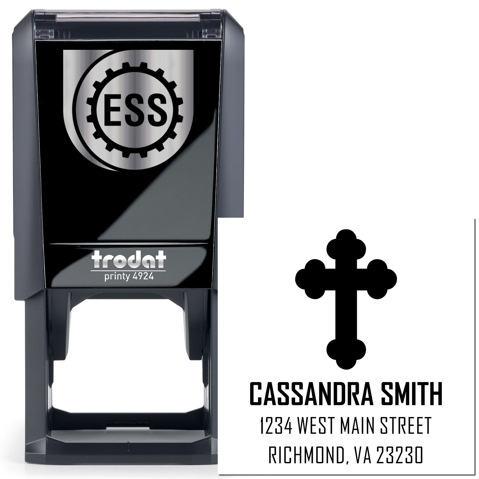 Esteemed Cross Christian Personalized Return Address Stamper Self-Inking - Engineer Seal Stamps