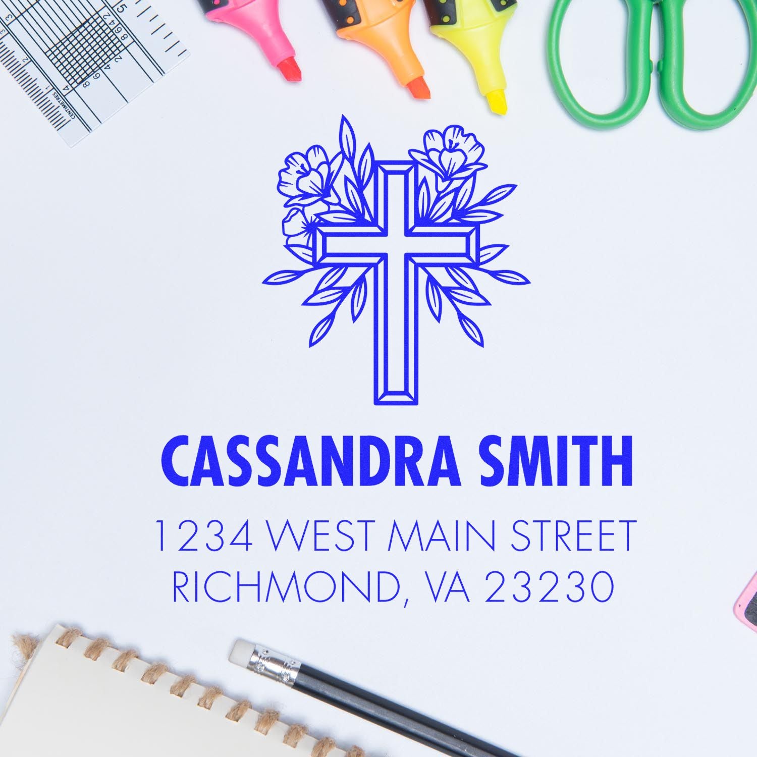 Honored Cross Christian Personalized Home Address Stamper Self-Inking - Engineer Seal Stamps