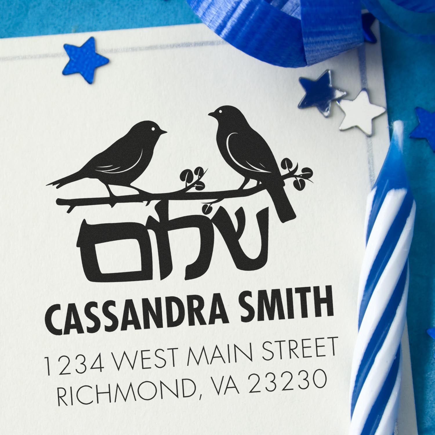 Blessed Birds Hebrew Personalized Address Stamper - Engineer Seal Stamps