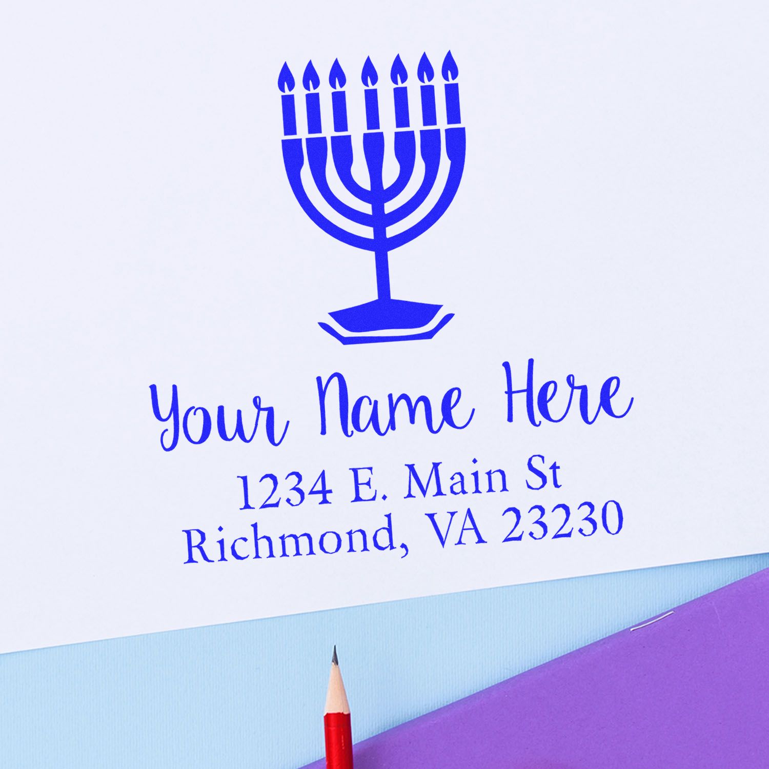Jewish Treasured Menorah Personalized Address Stamp - Engineer Seal Stamps