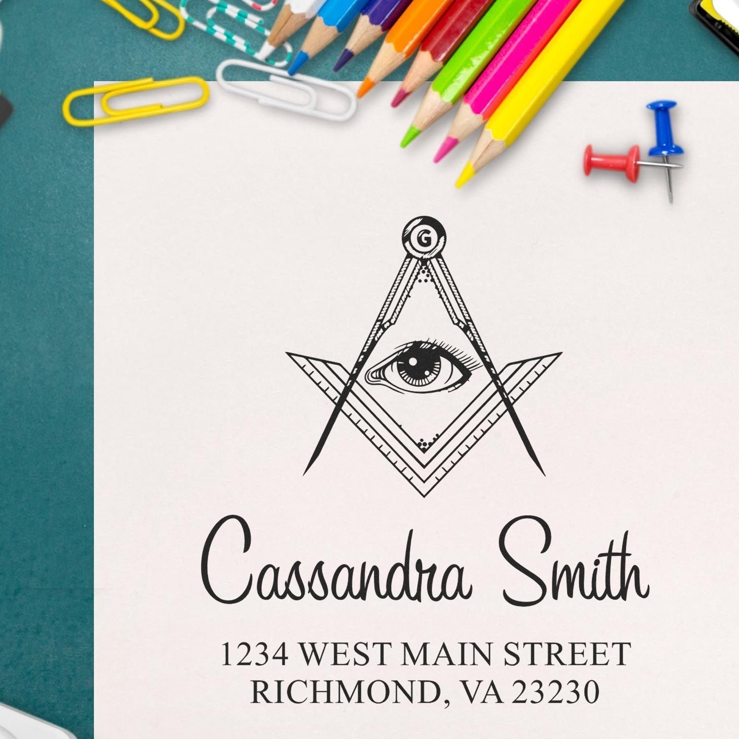 Cryptic Masonic Return Address Stamp - Engineer Seal Stamps