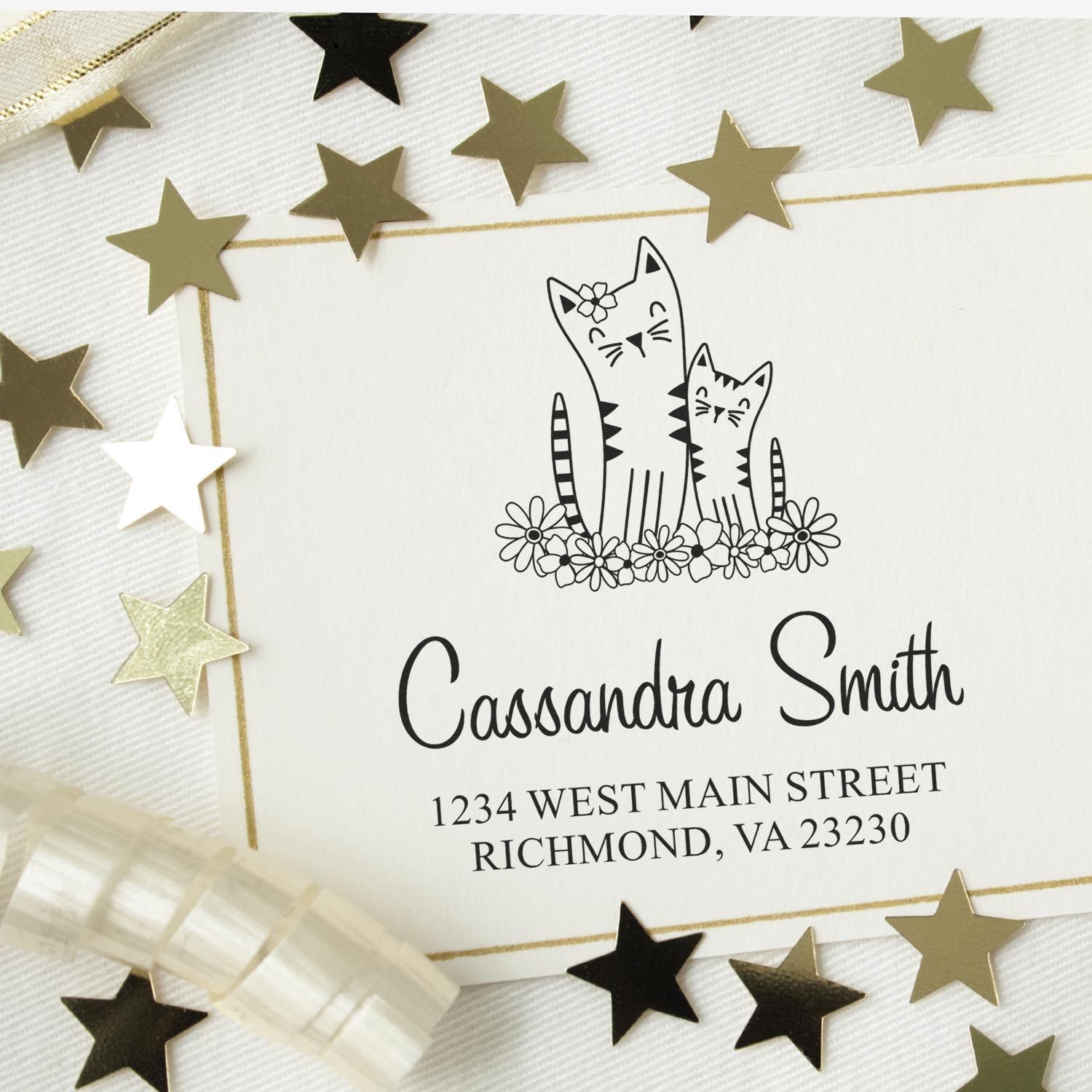 PSI Pre-Inked Whimsical Pets Couple of Cats Customized Envelope Stamper - Engineer Seal Stamps