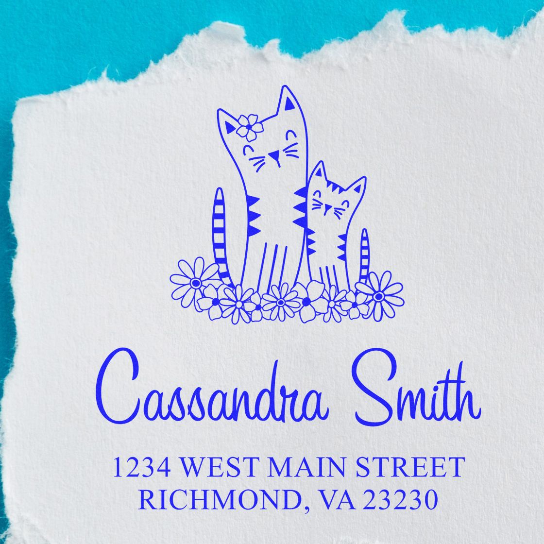 PSI Pre-Inked Whimsical Pets Couple of Cats Customized Envelope Stamper - Engineer Seal Stamps
