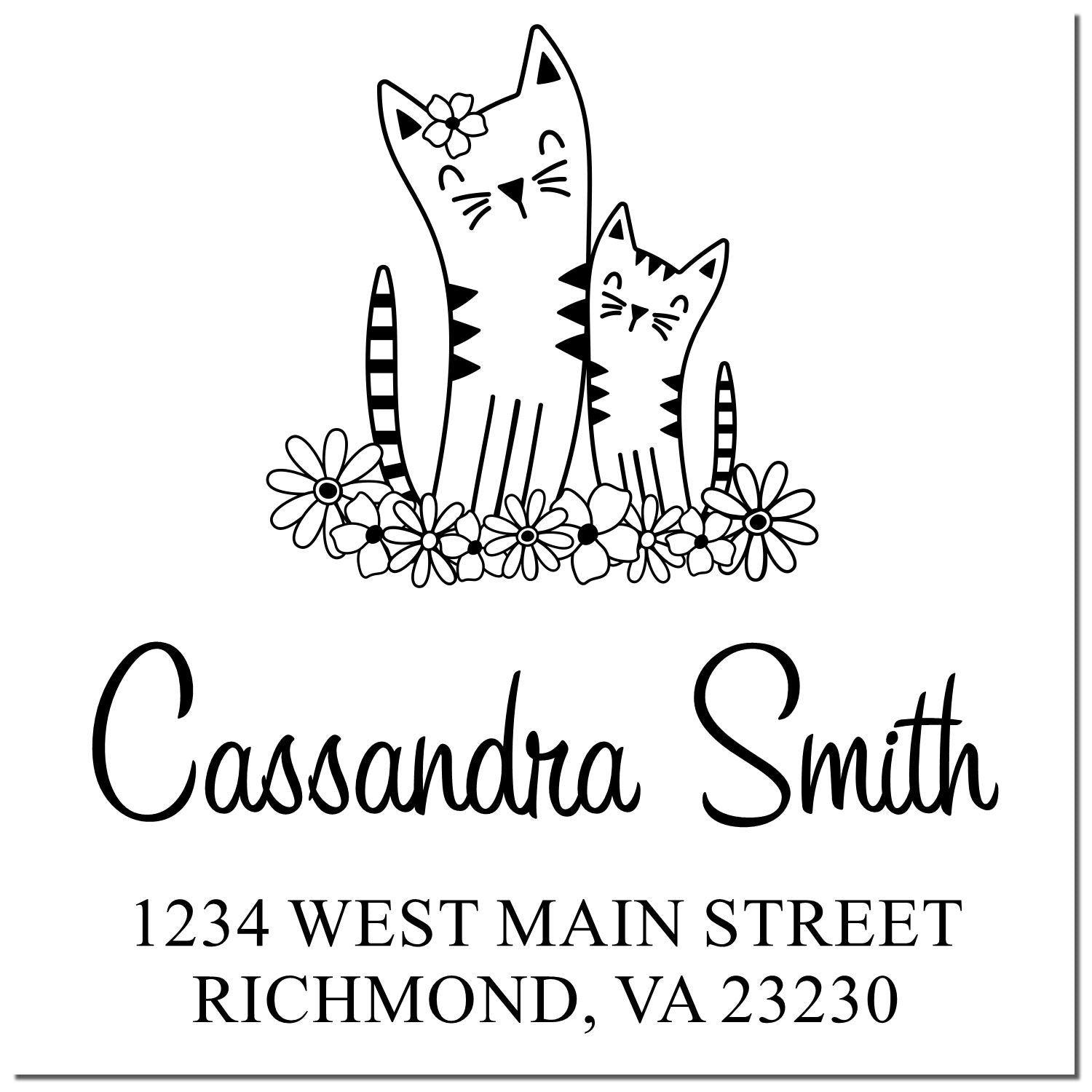 PSI Pre-Inked Whimsical Pets Couple of Cats Customized Envelope Stamper - Engineer Seal Stamps