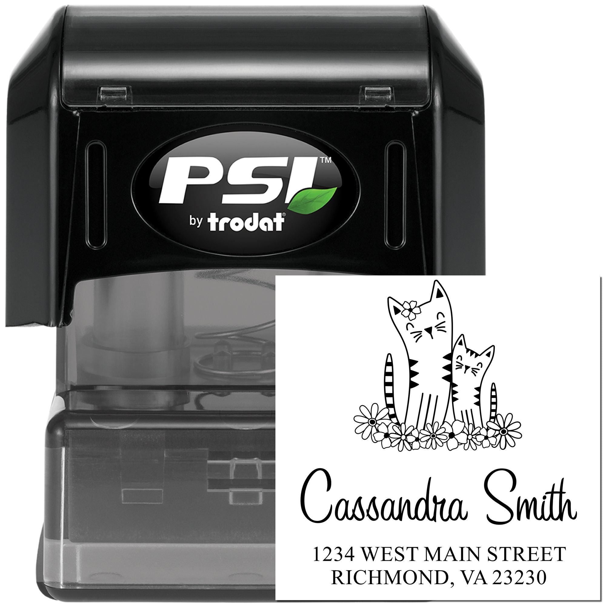 PSI Pre-Inked Whimsical Pets Couple of Cats Customized Envelope Stamper - Engineer Seal Stamps