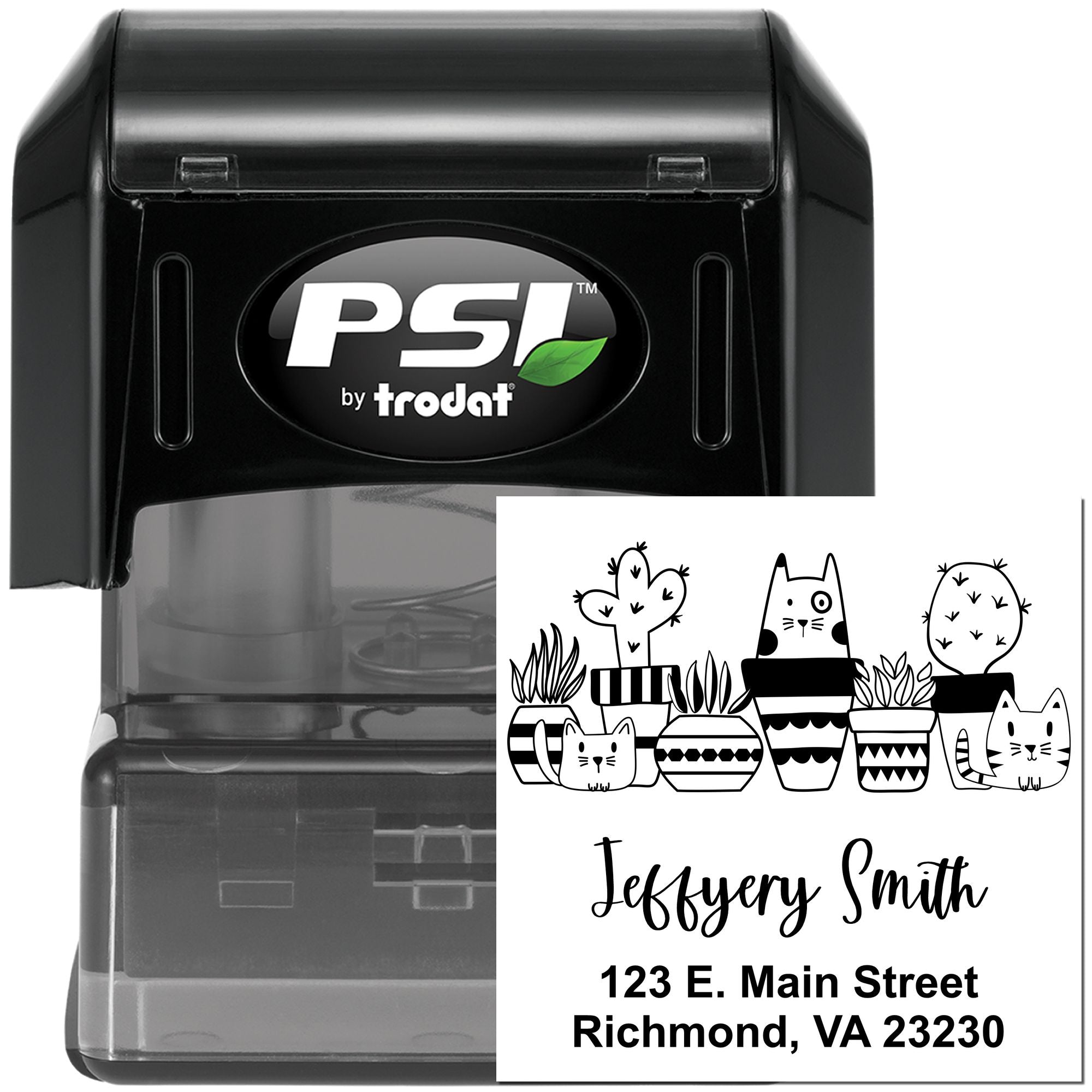 PSI Pre-Inked Whimsical Pets Cats & Cacti Customized Address Stamp - Engineer Seal Stamps