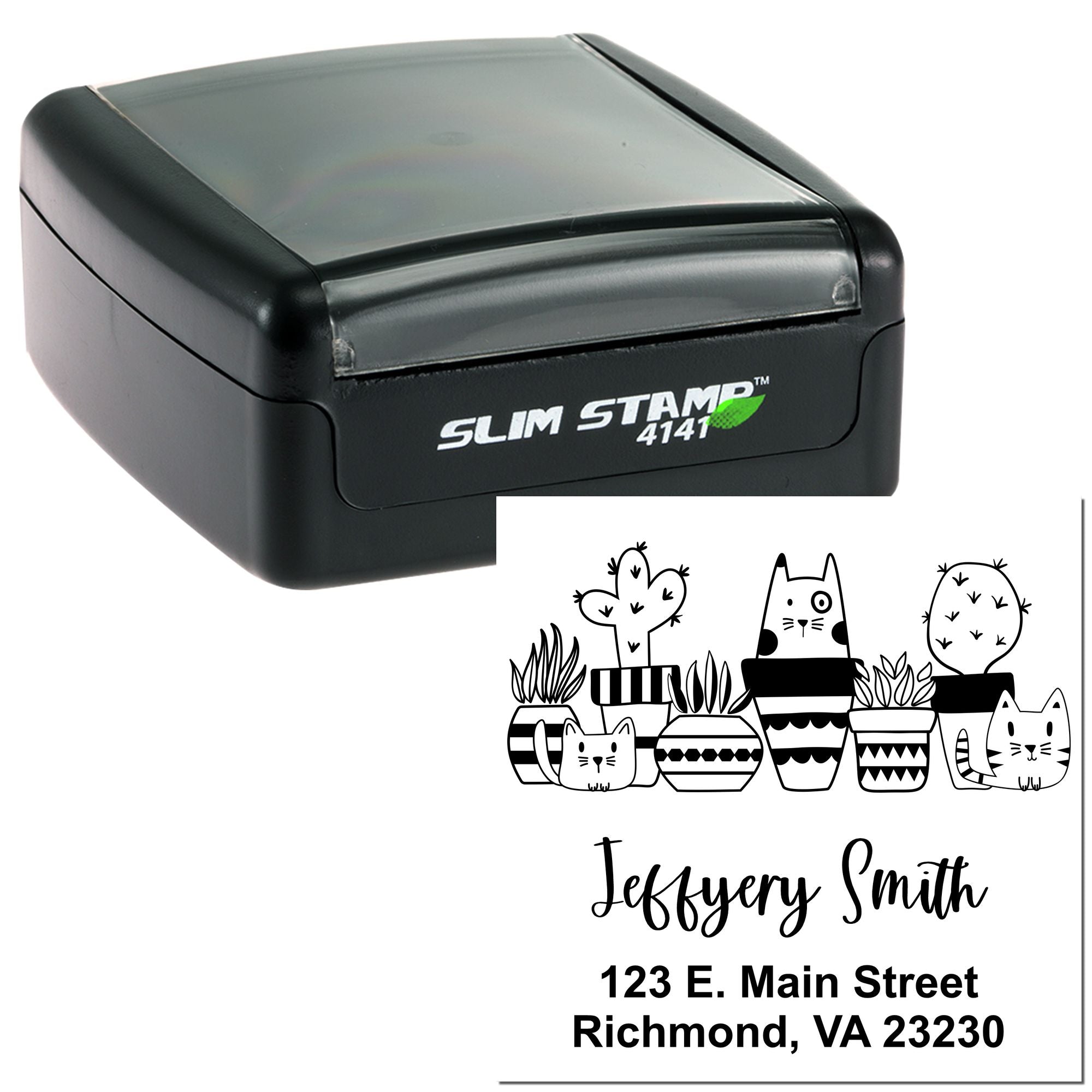 Portable Cats & Cacti Mailing Stamper Pre-Inked - Engineer Seal Stamps