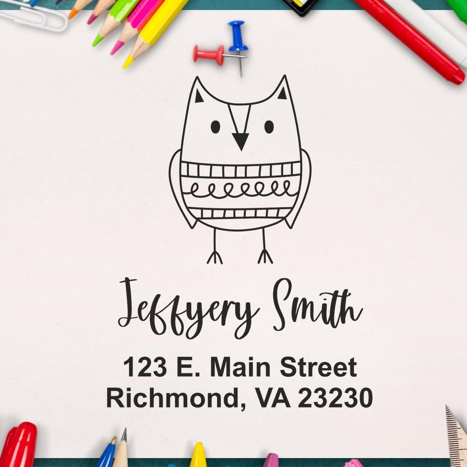 PSI Pre-Inked Whimsical Pets Hooting Owl Customized Name And Address Stamp - Engineer Seal Stamps