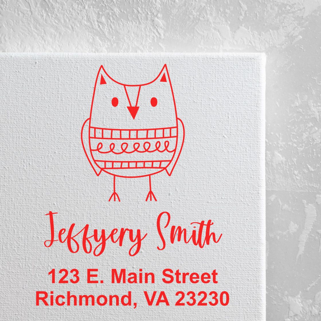 PSI Pre-Inked Whimsical Pets Hooting Owl Customized Name And Address Stamp - Engineer Seal Stamps