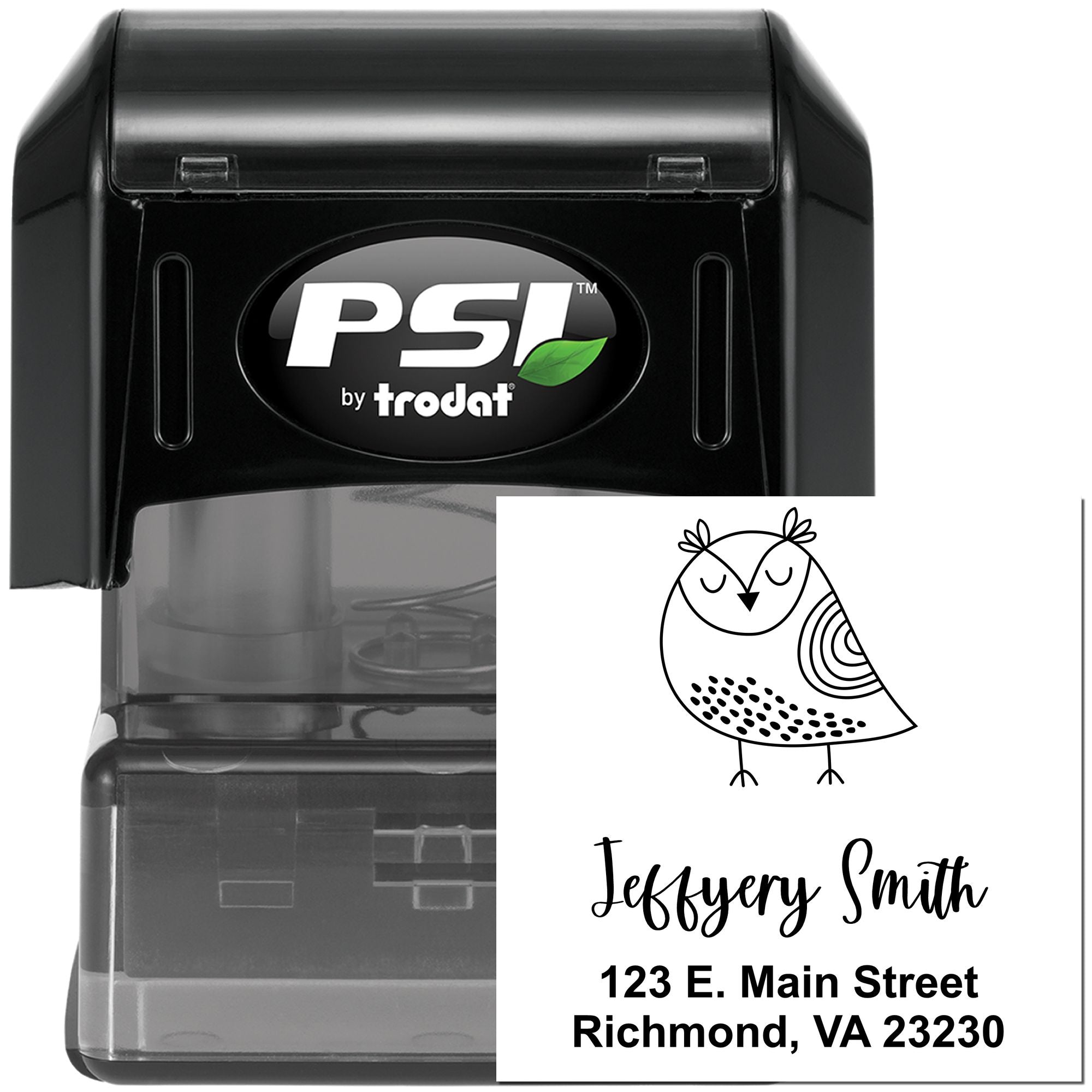 PSI Pre-Inked Whimsical Pets Sleepy Bird Customized Name And Address Stamper - Engineer Seal Stamps