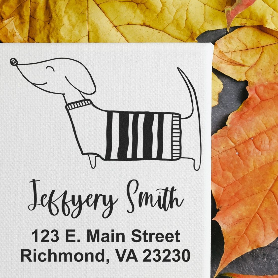 PSI Pre-Inked Whimsical Pets Dashing Dachshund Customized Return Address Stamper - Engineer Seal Stamps