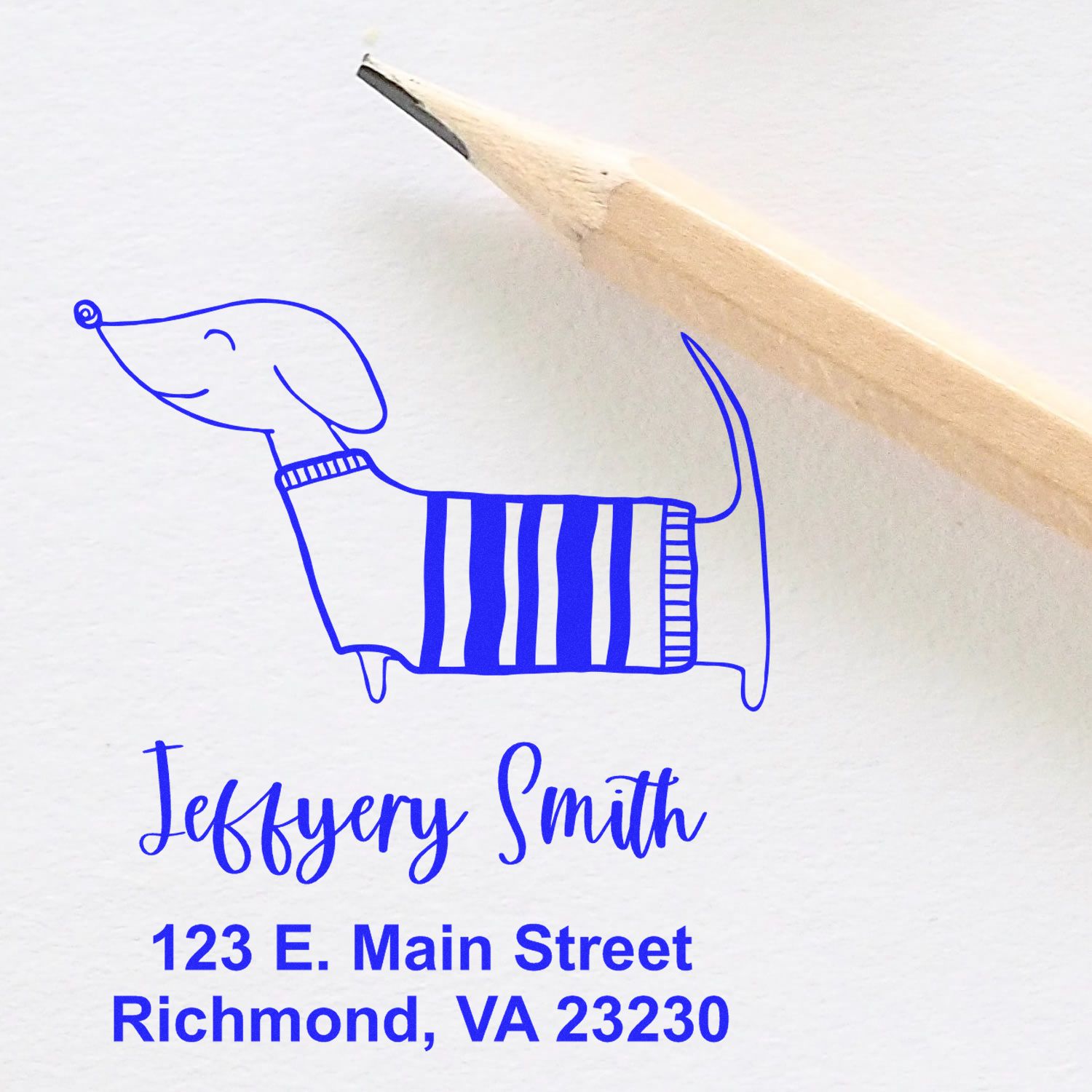 PSI Pre-Inked Whimsical Pets Dashing Dachshund Customized Return Address Stamper - Engineer Seal Stamps