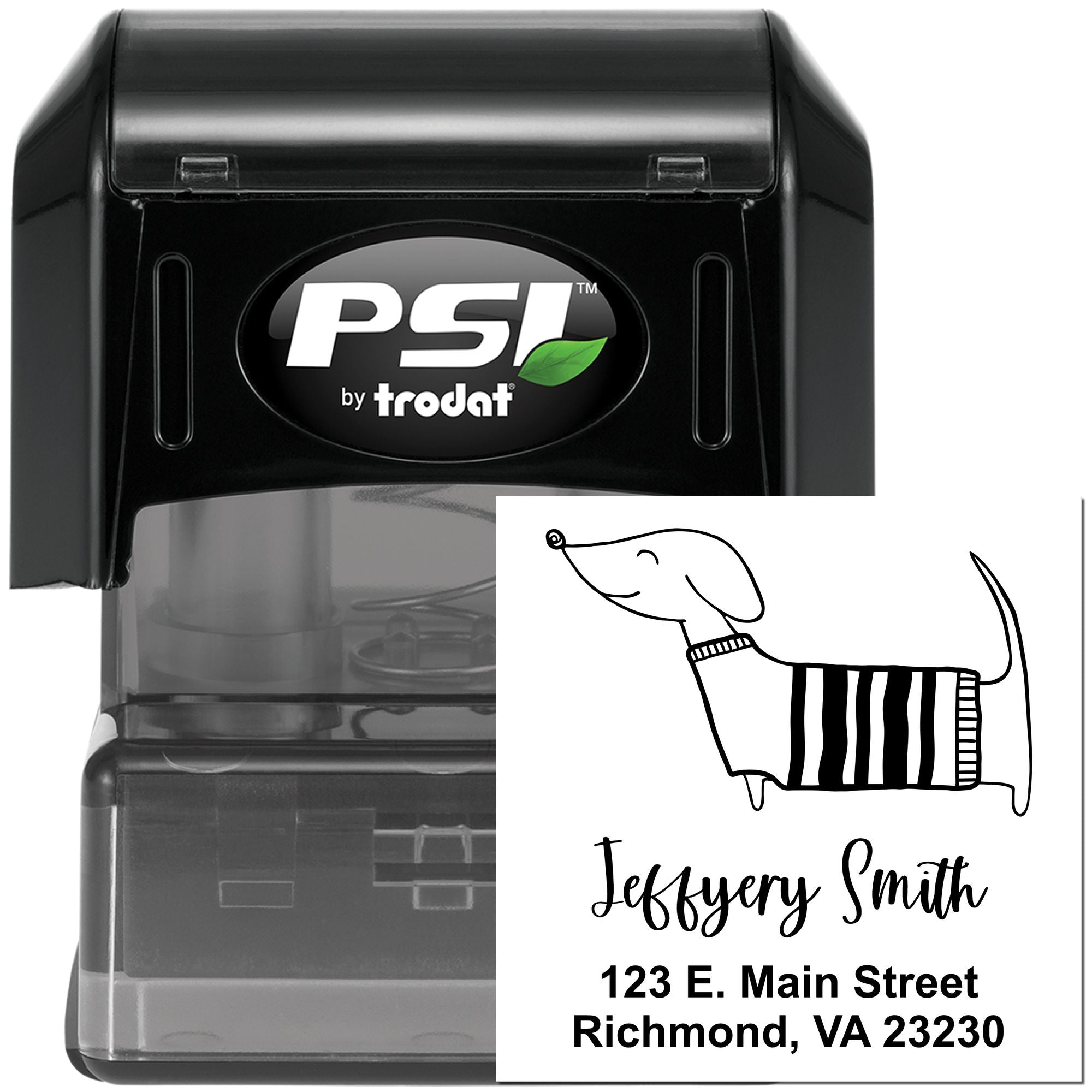 PSI Pre-Inked Whimsical Pets Dashing Dachshund Customized Return Address Stamper - Engineer Seal Stamps