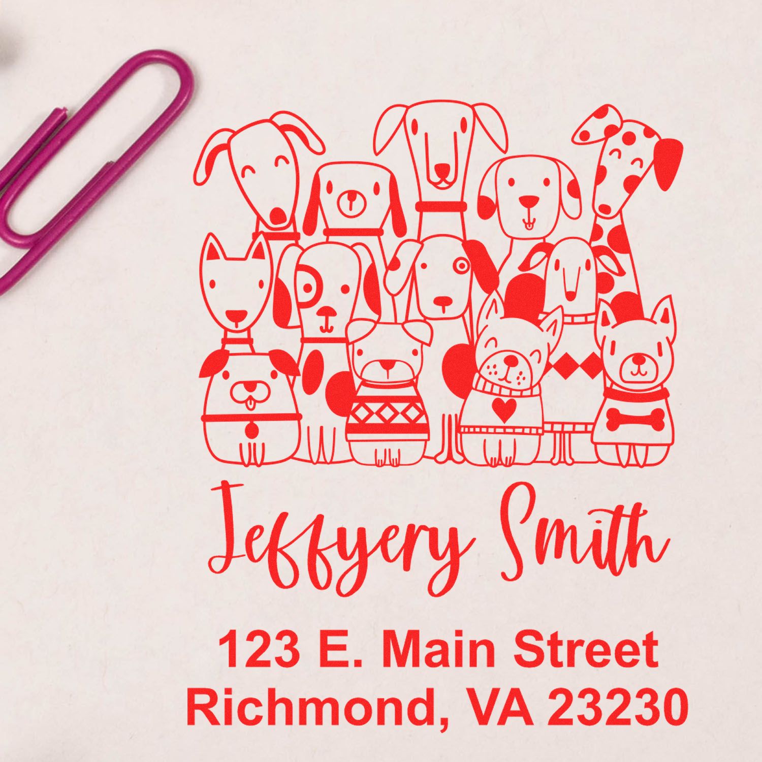 Self-Inking Whimsical Pets Horde of Hounds Customized Mail Stamper - Engineer Seal Stamps