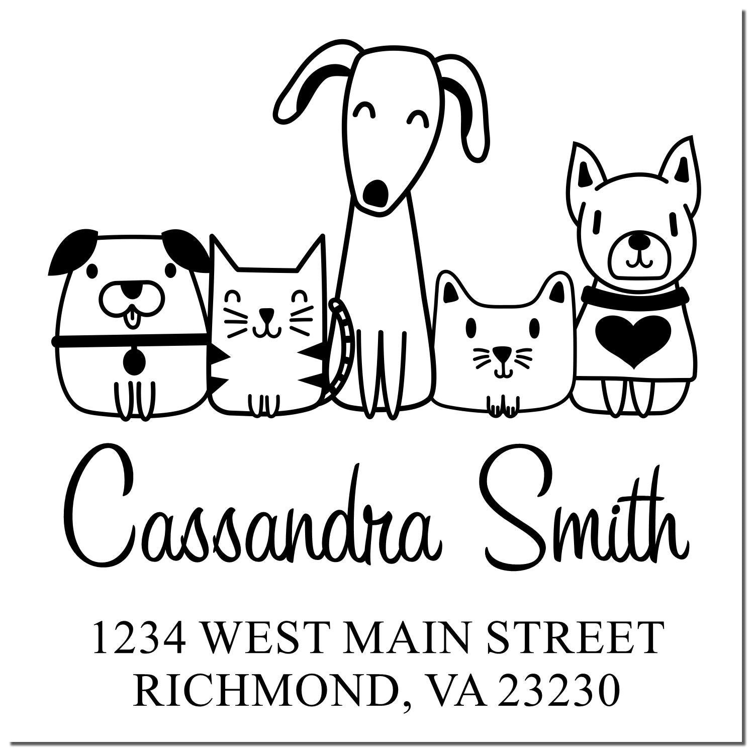 PSI Pre-Inked Whimsical Pets Team Pet Customized Home Address Stamper - Engineer Seal Stamps