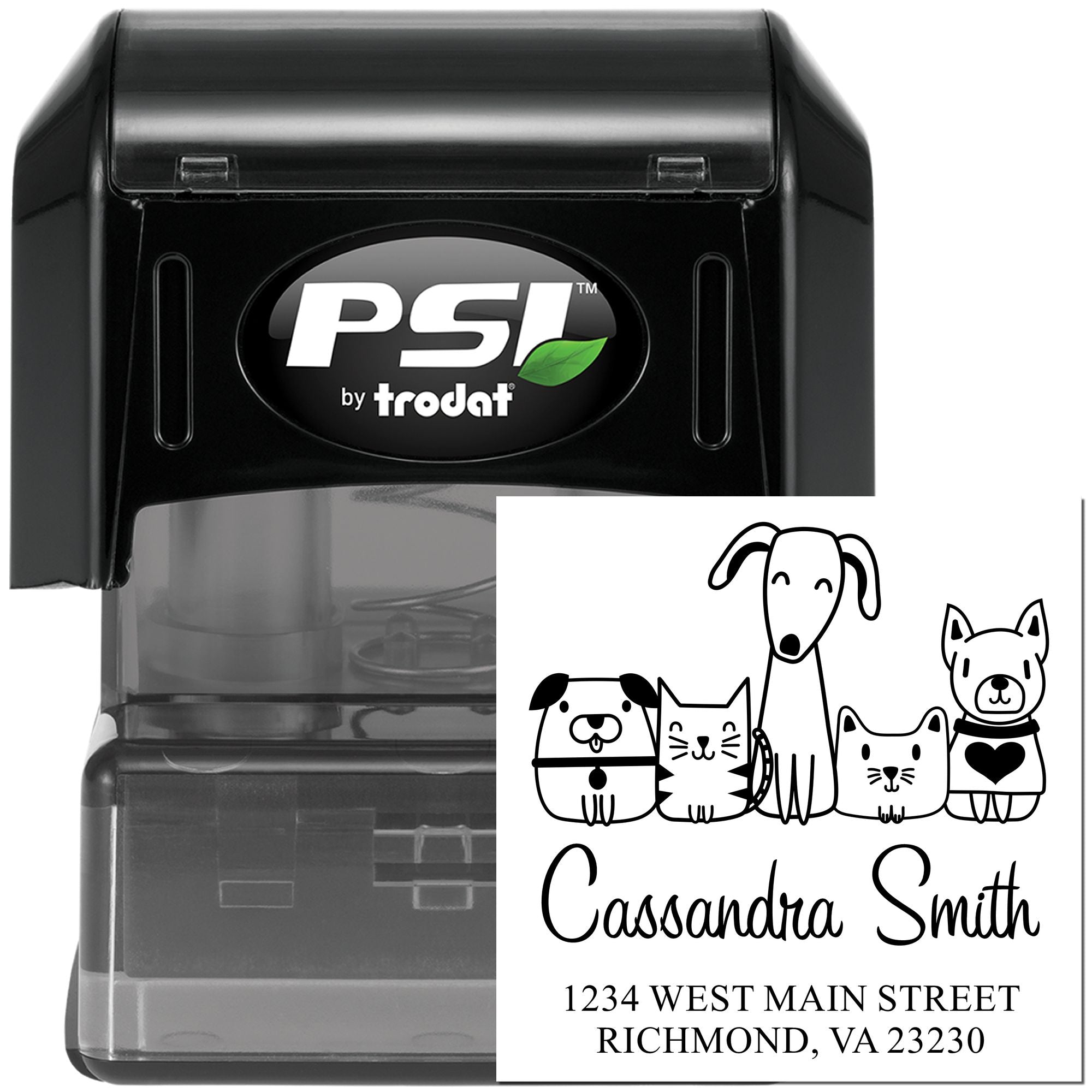 PSI Pre-Inked Whimsical Pets Team Pet Customized Home Address Stamper - Engineer Seal Stamps