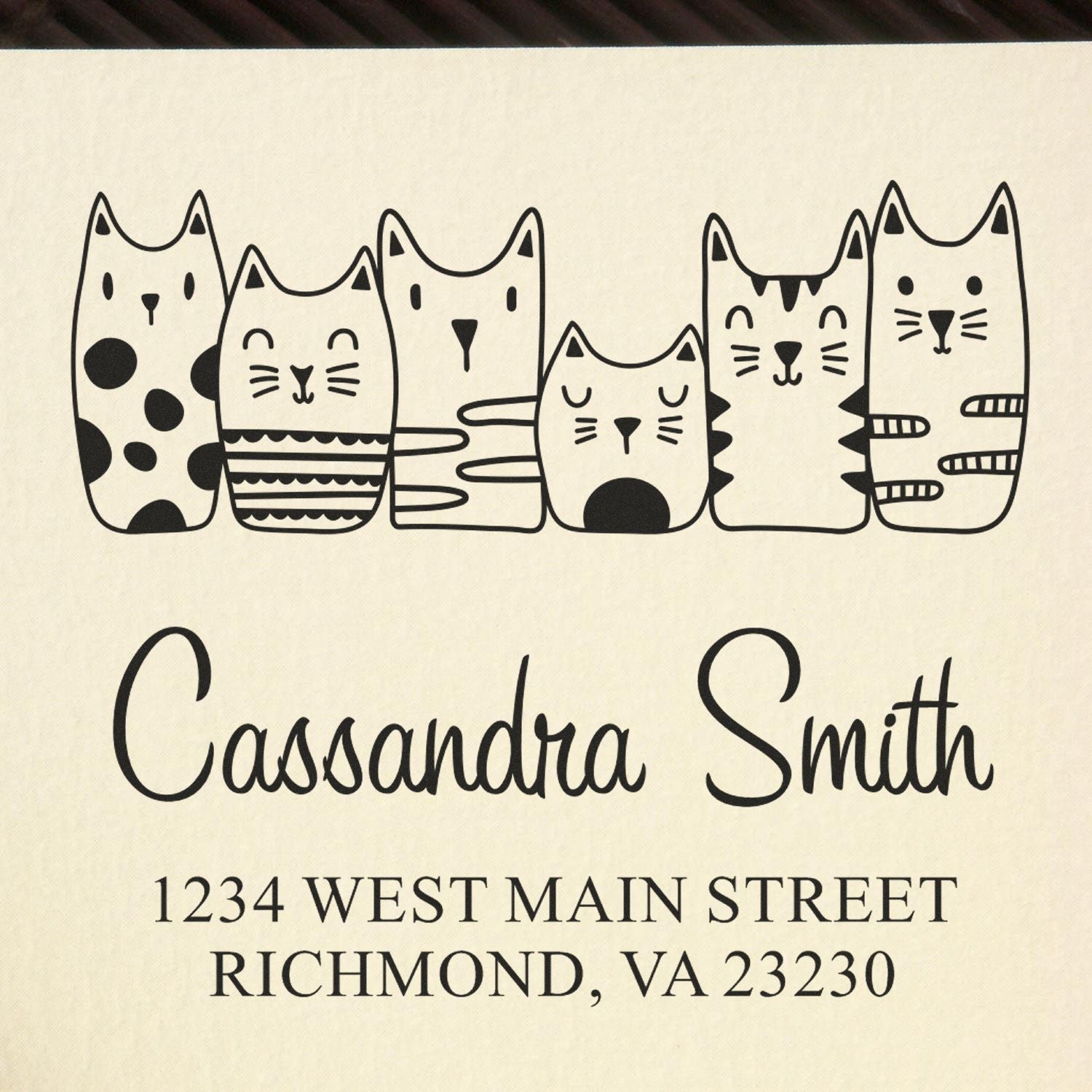 PSI Pre-Inked Whimsical Pets Crew of Cats Customized Return Address Stamp - Engineer Seal Stamps