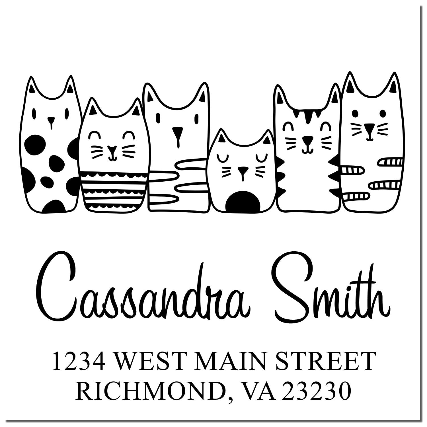PSI Pre-Inked Whimsical Pets Crew of Cats Customized Return Address Stamp - Engineer Seal Stamps