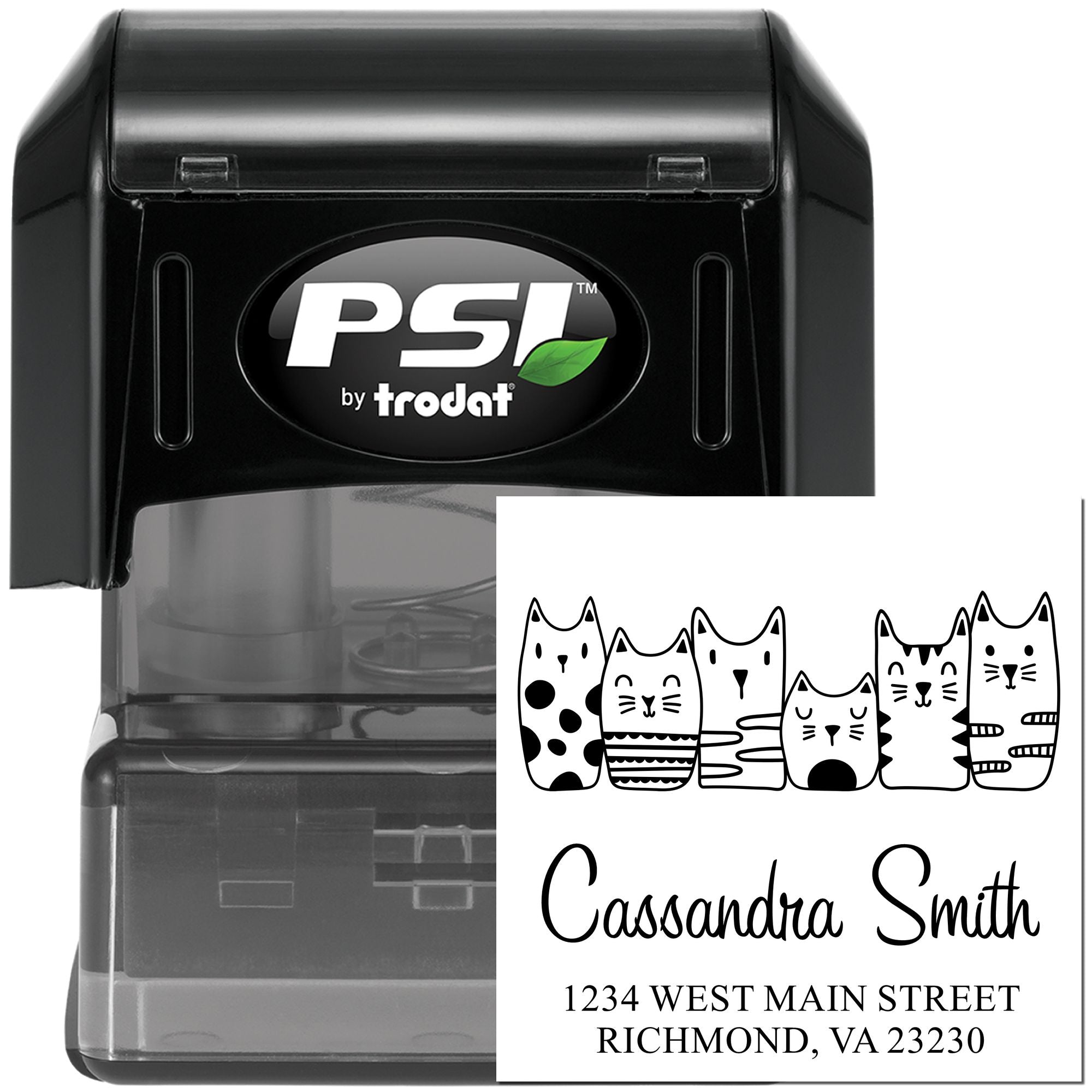 PSI Pre-Inked Whimsical Pets Crew of Cats Customized Return Address Stamp - Engineer Seal Stamps