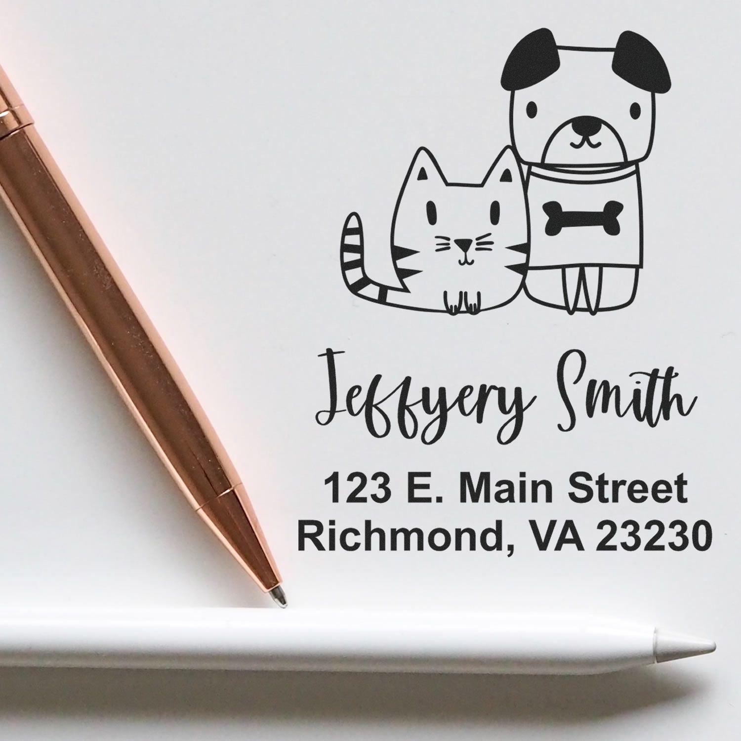 PSI Pre-Inked Whimsical Pets Dynamic Duo Customized Return Address Stamper - Engineer Seal Stamps