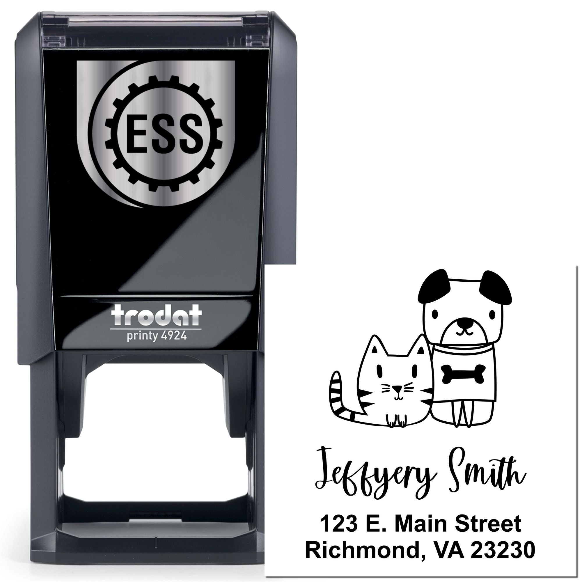 Self-Inking Whimsical Pets Dynamic Duo Customized Address Stamp - Engineer Seal Stamps