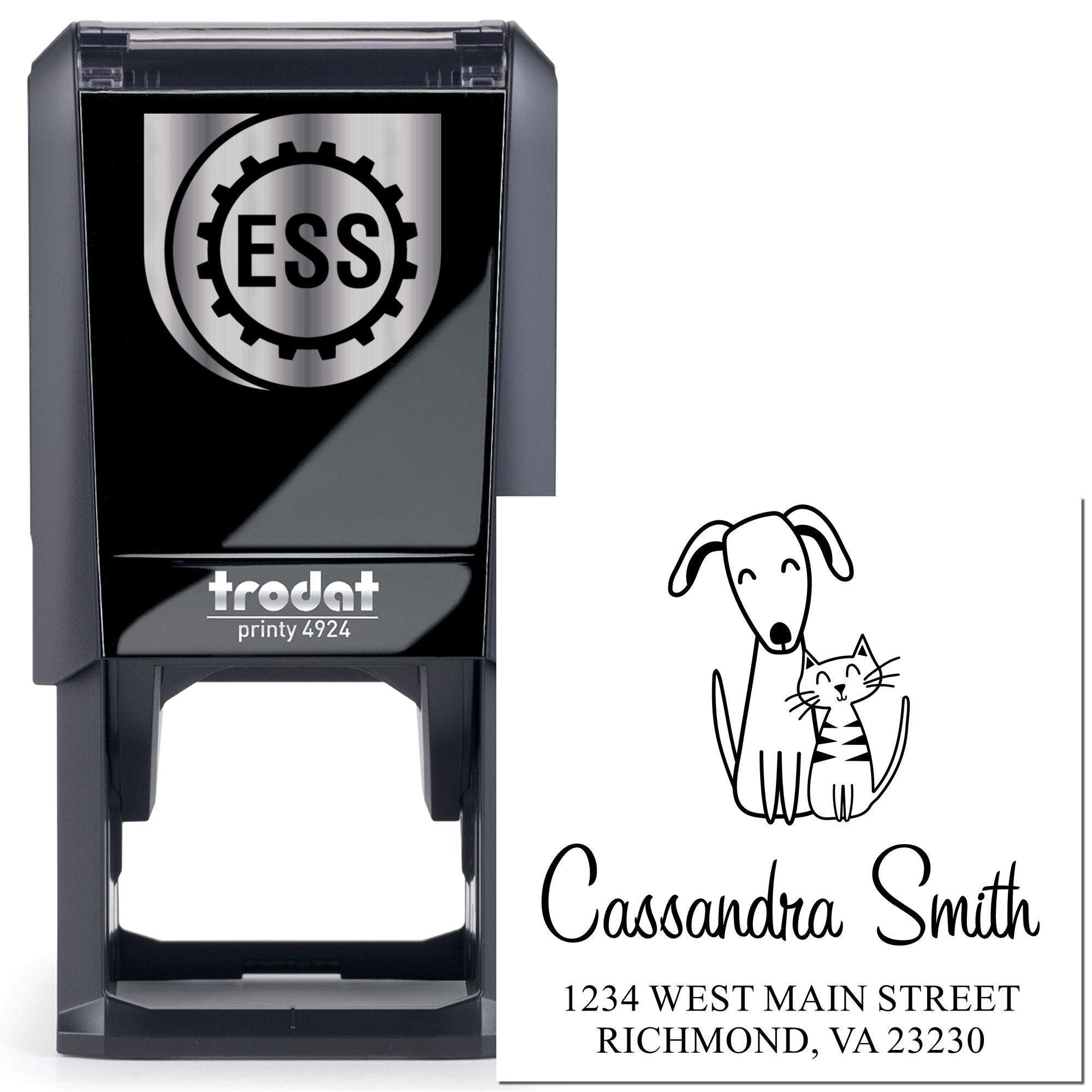 Self-Inking Whimsical Pets Adorable Pair Customized Address Stamper - Engineer Seal Stamps