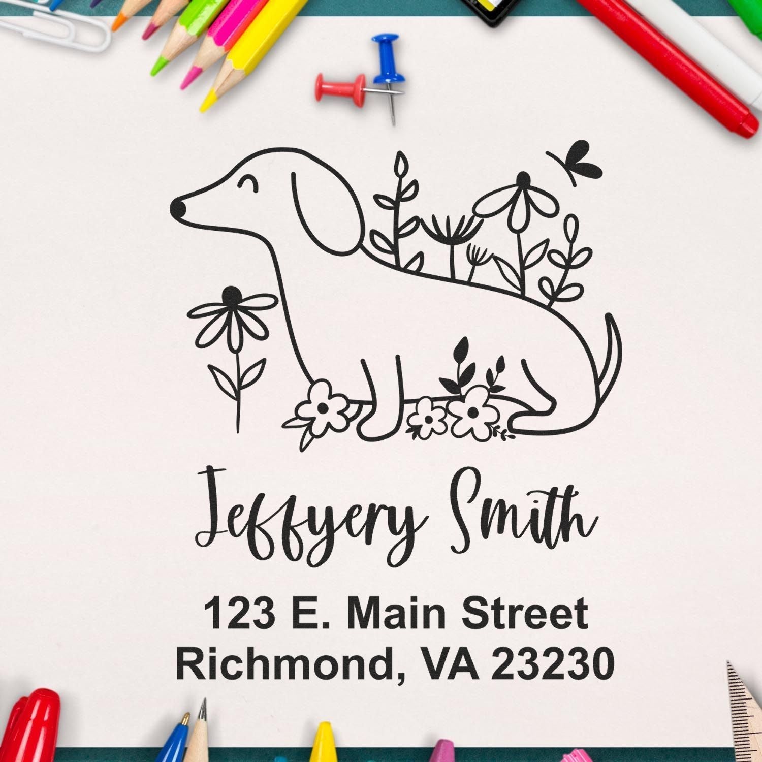 PSI Pre-Inked Whimsical Pets Darling Dachshund Mail Stamper - Engineer Seal Stamps