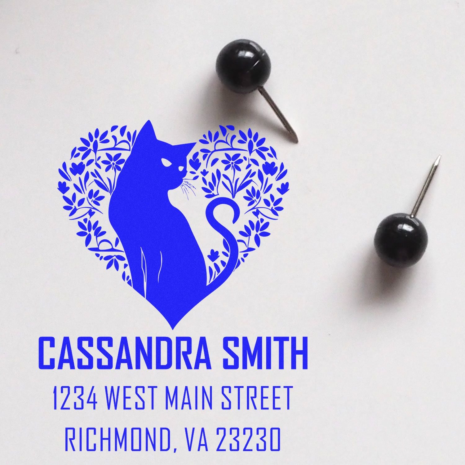 Flowering Feline Personalized New Home Stamp