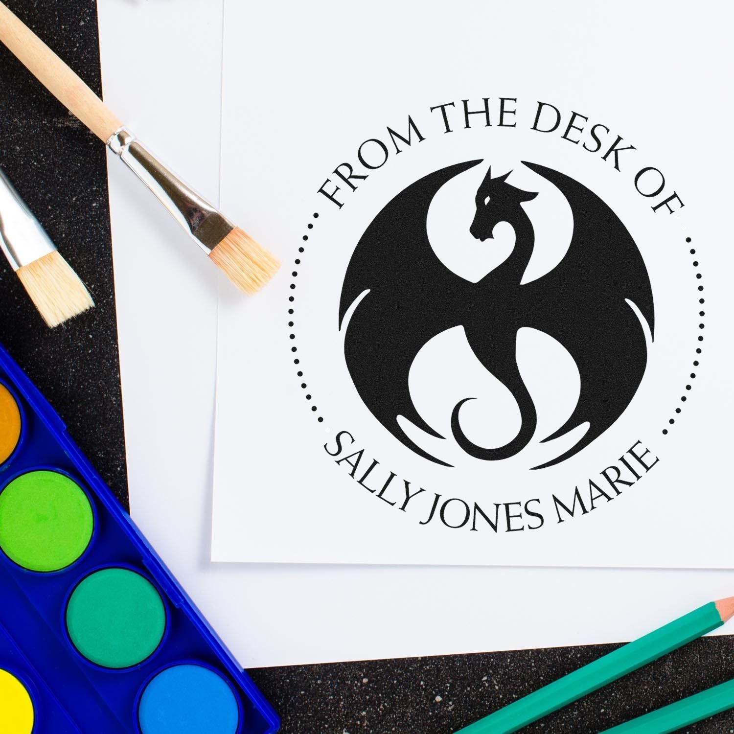 Wood Handle Sparkle Scales Custom Book Ownership Stamp