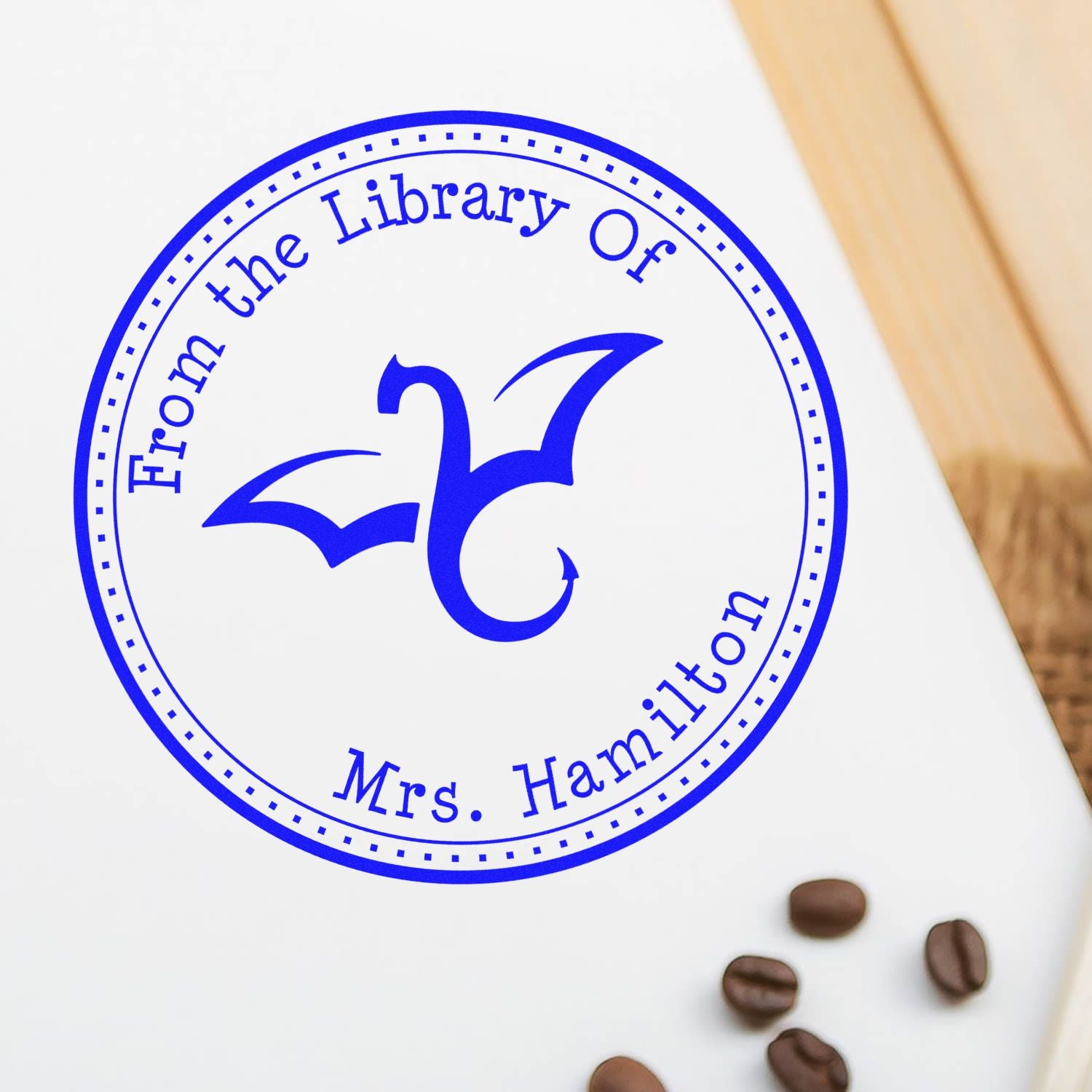 Wood Handle Thunder Wing Custom My Library Stamp