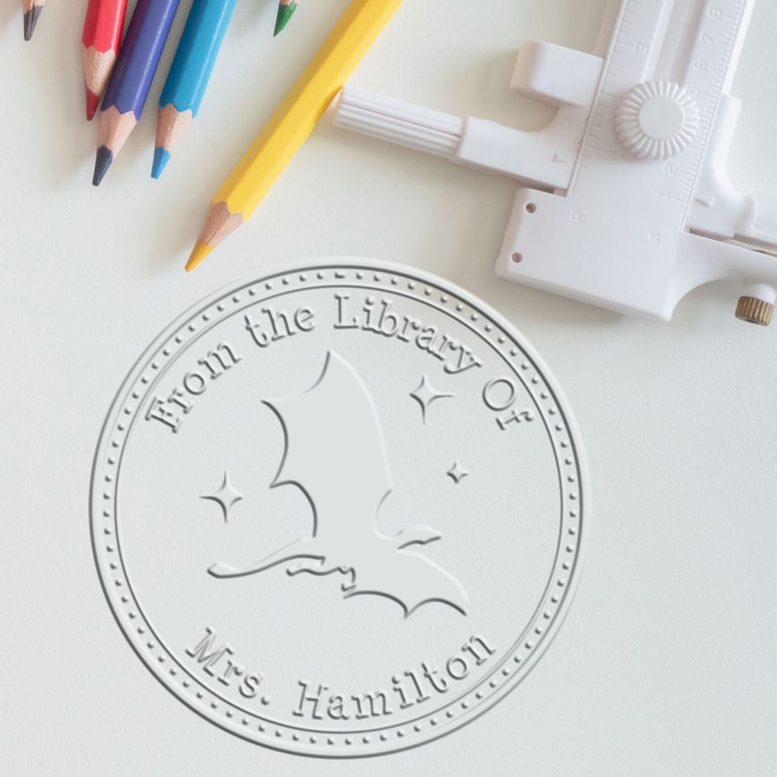 Soft Moon Shadow Personalized Book Name Embossing Stamp