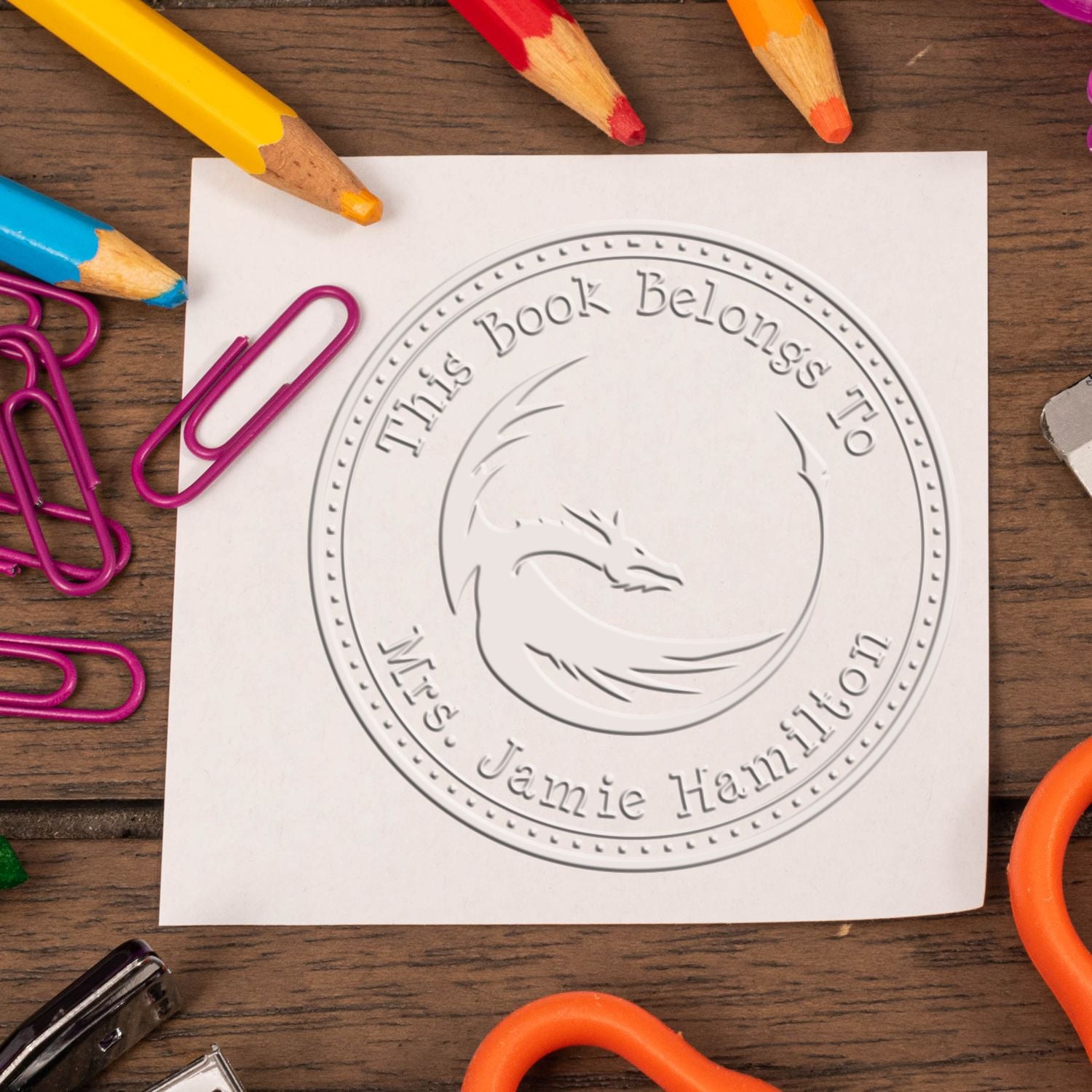 Soft Celestial Scale Personalized Bibliophile Embossing Stamp