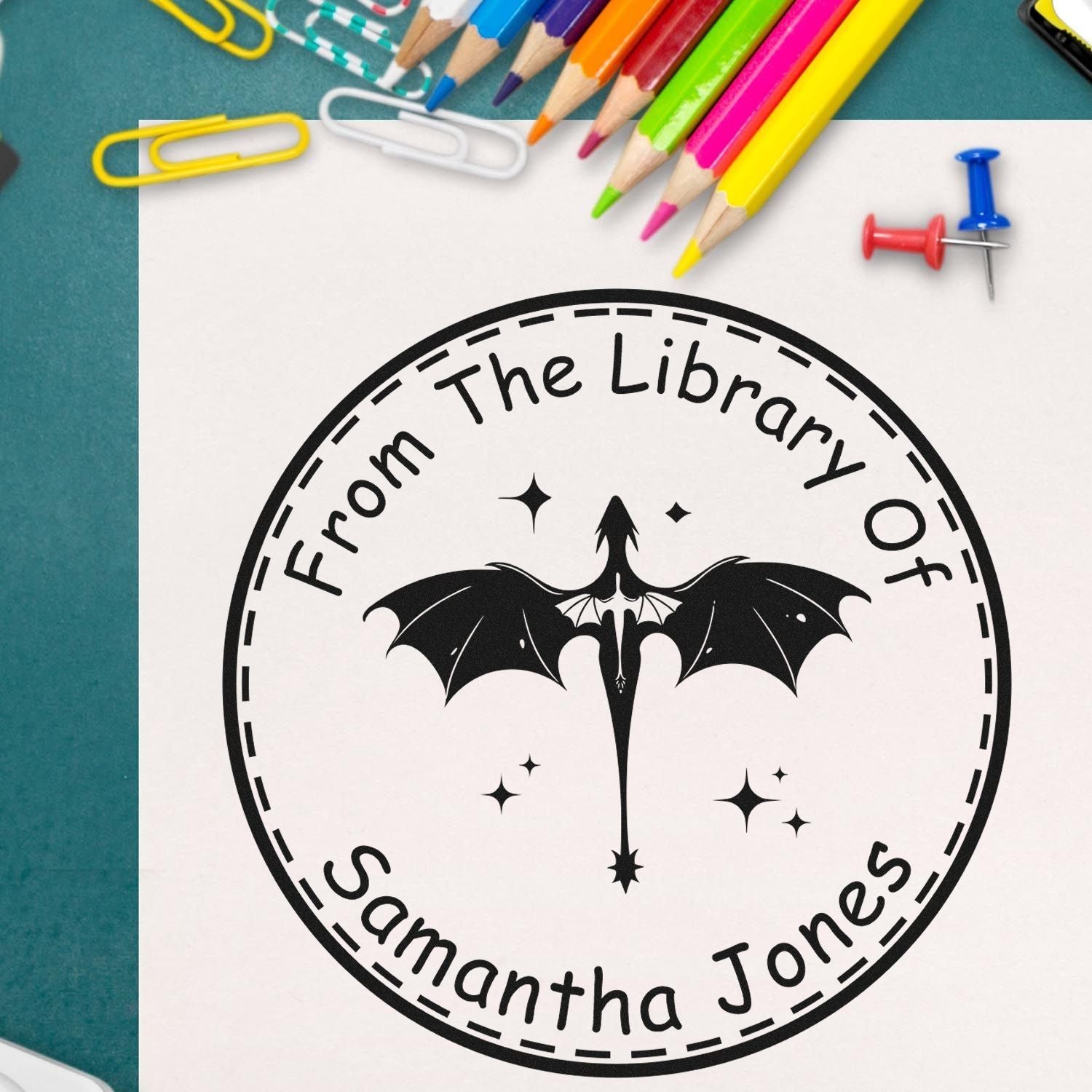 Self-Inking Starlight Serpent Custom Made Bibliophile Stamp - Engineer Seal Stamps