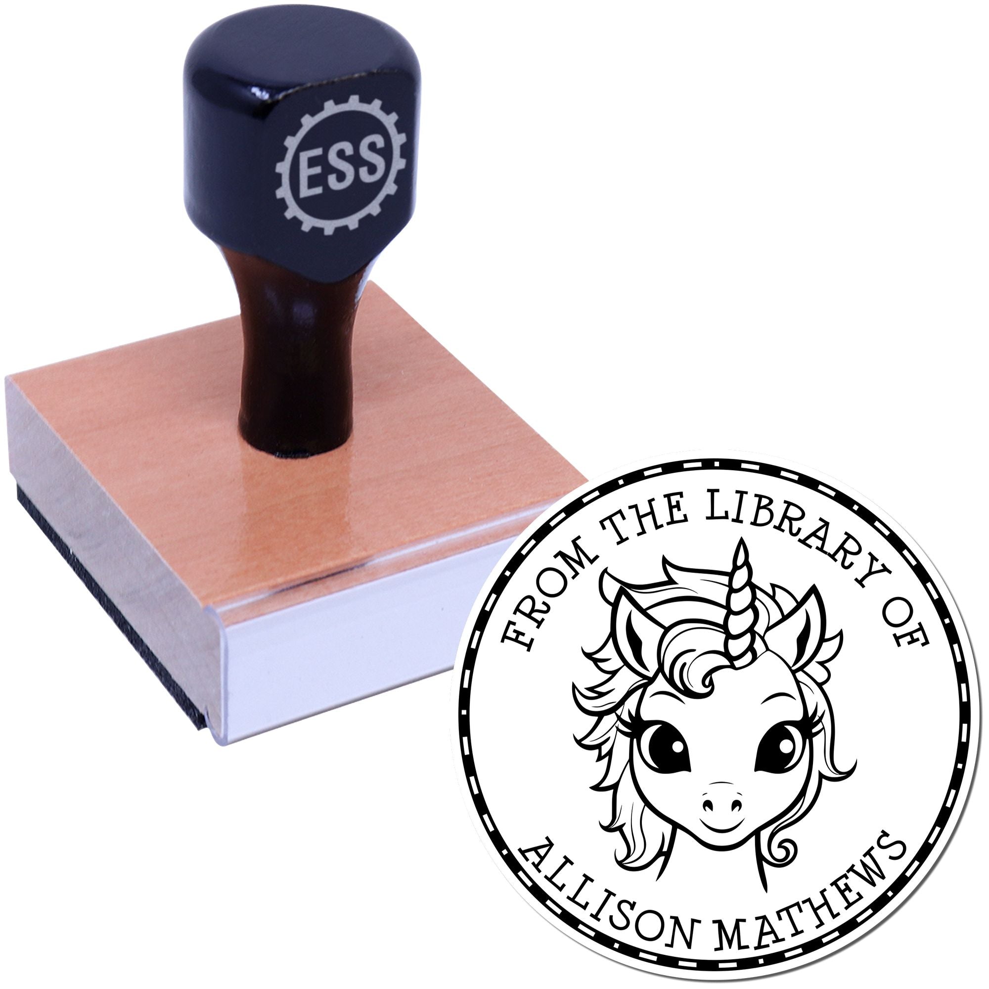 Wood Handle Starlight Unicorn Customizable Book Library Stamp