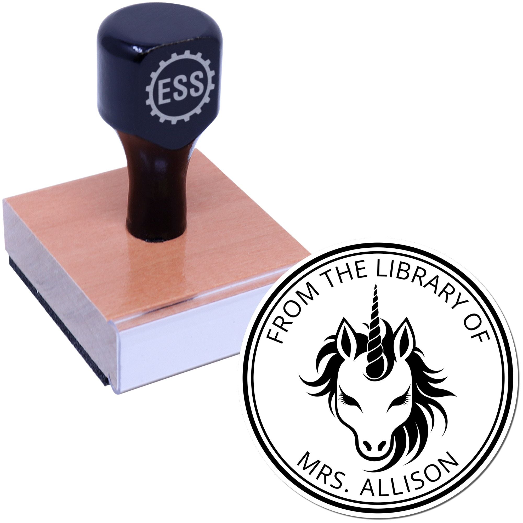 Wood Handle Twinklehorn Magical Unicorn Customizable Ex Libris Design Stamp