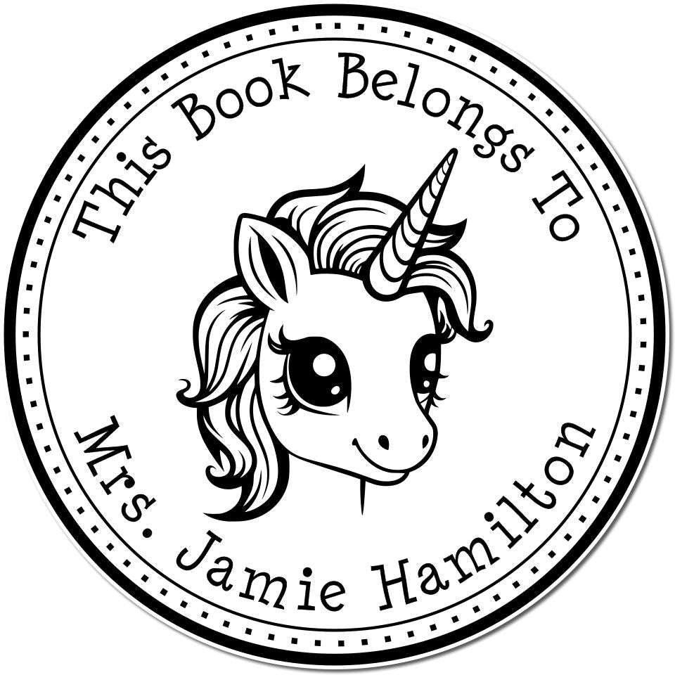 Wood Handle Crystalgaze Magical Unicorn Customizable Library Bookplate Stamp